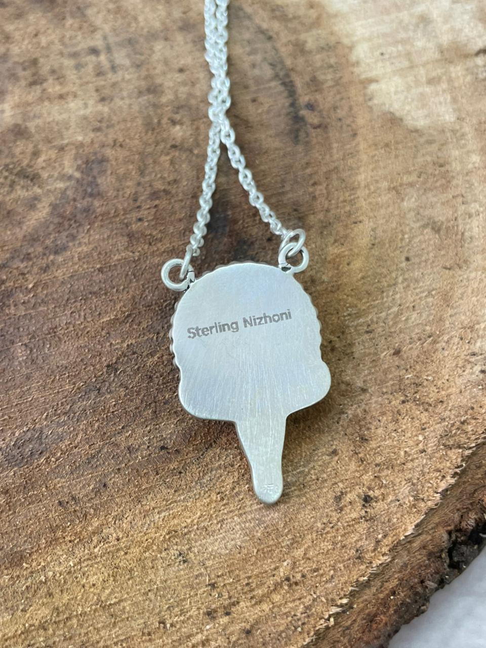 Handmade Sterling Silver Arizona Turquoise Bull Necklace "Signed Nizhoni"