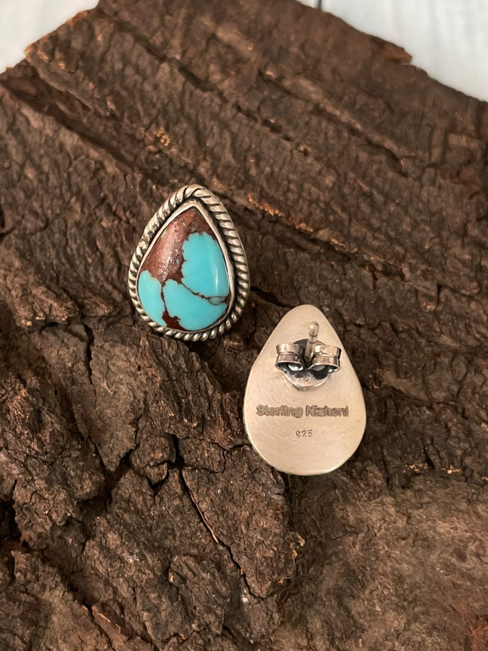 Handmade Sterling Silver Egyptian Turquoise Collection: Post Studs Earrings Signed Nizhonif