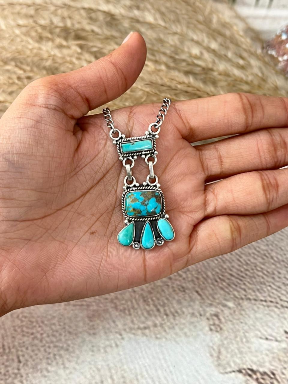 Handmade Sterling Silver Santa Maria Turquoise Necklace "Signed Nizhoni"