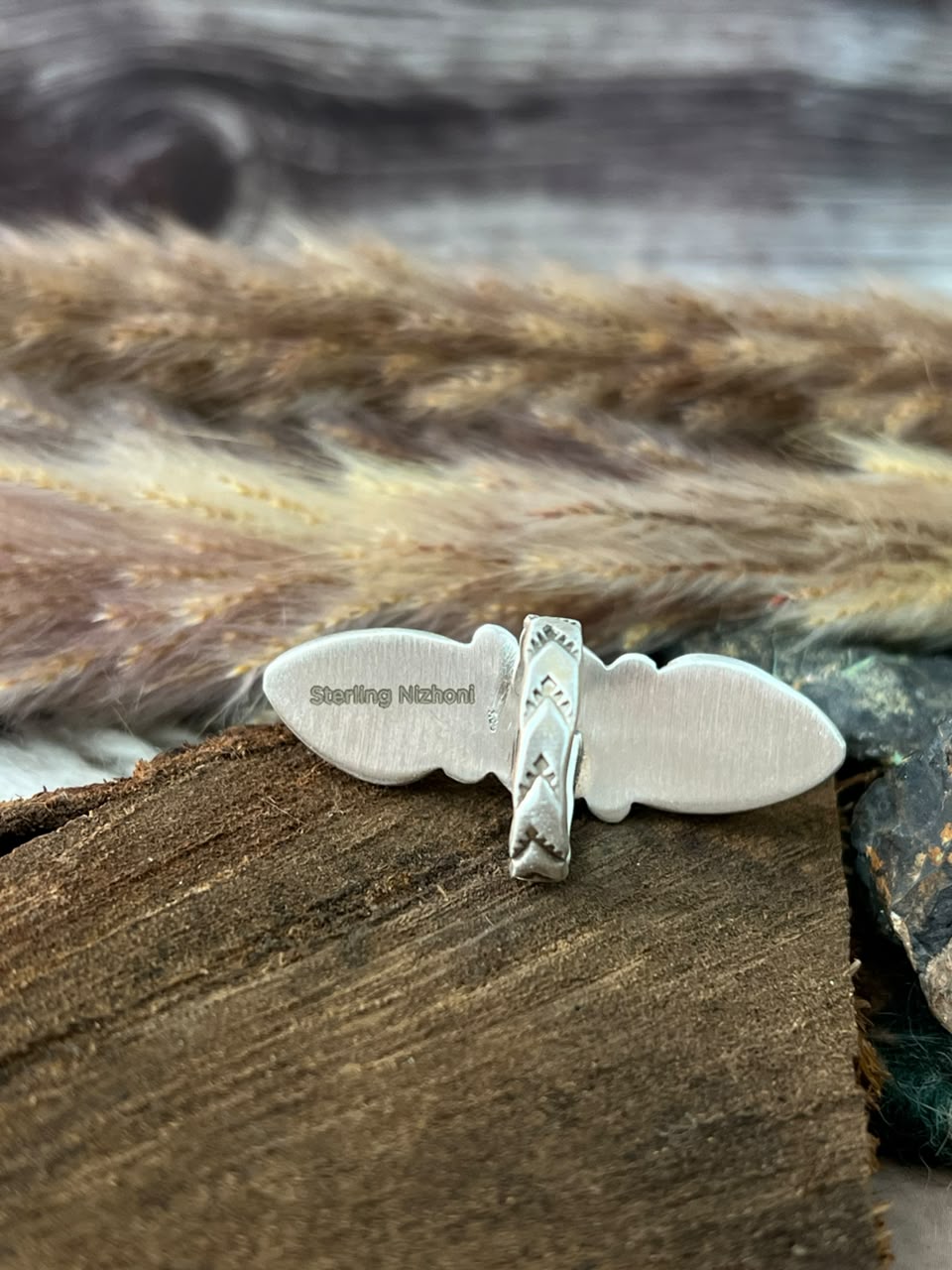 Handmade Sterling Silver Hardy Pit Collection: Adjustable Ring Signed Nizhoni