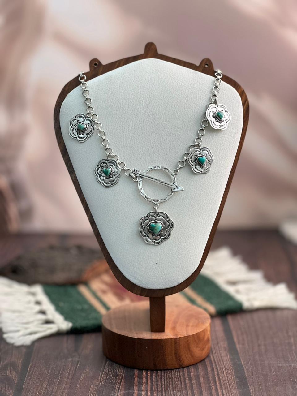 "Heart Collection" Handmade Sterling Silver Kingman Turquoise Necklace "Signed Nizhoni"