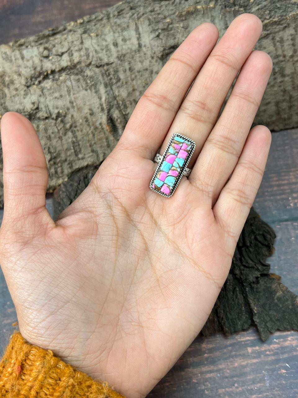 Handmade Sterling Silver Cotton Candy Bar Adjustable Ring "Signed Nizhoni"