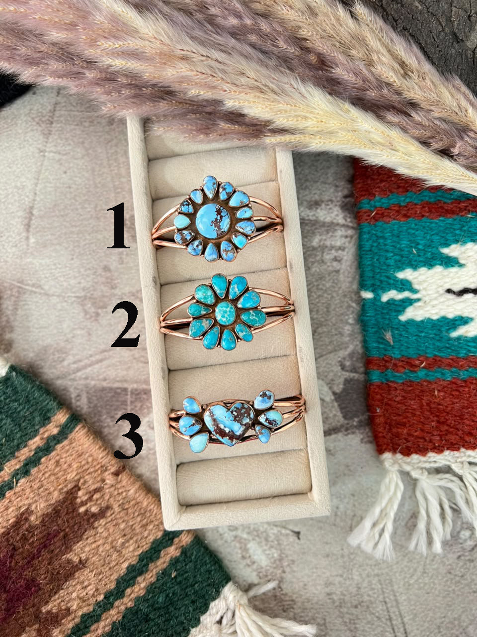 Handmade Golden Hills and White Water Turquoise Copper Collection: Cuff Bracelet