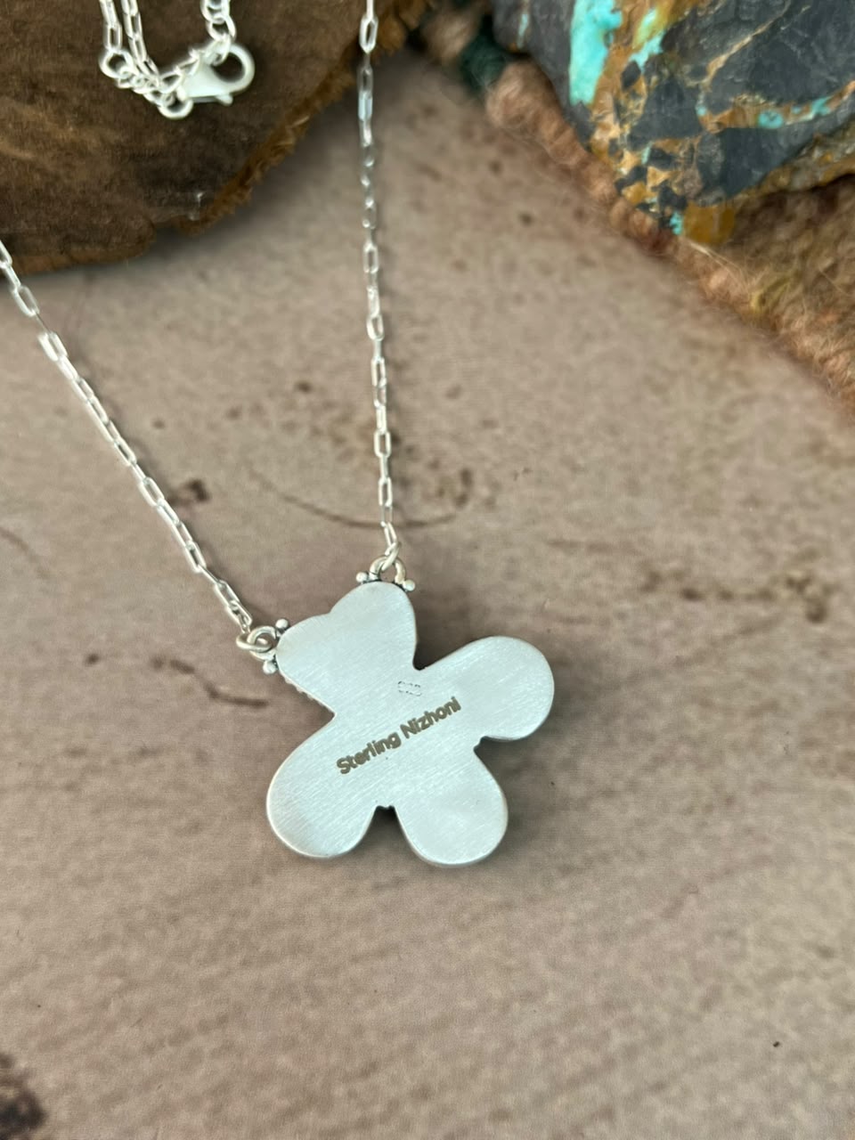 Handmade Sterling Silver Hardy Pit Collection: Necklace Signed Nizhoni