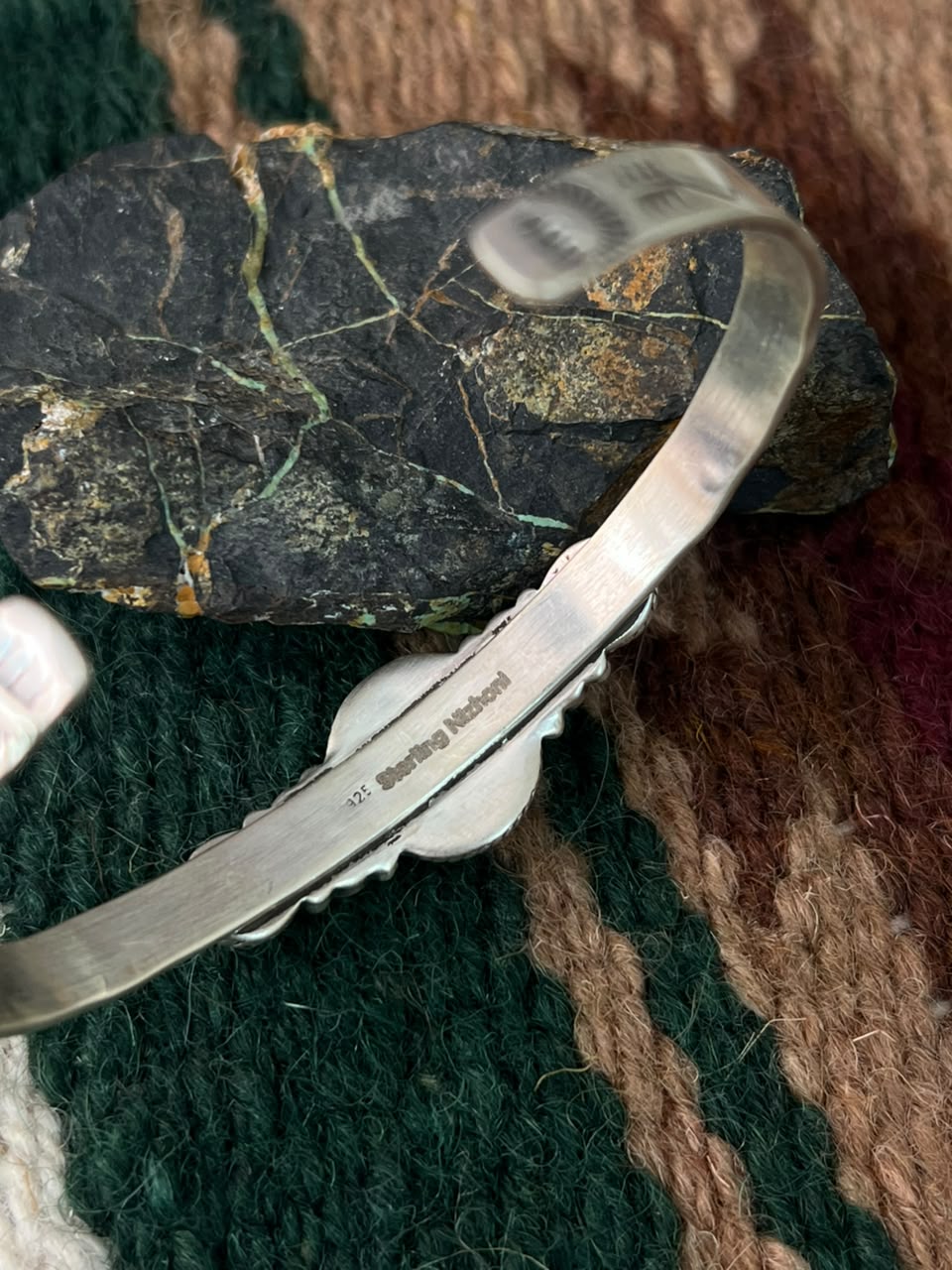 Handmade Sterling Silver Sonoran Mountain Turquoise with Bumblebee and White Buffalo Spring Collection: Cuff Bracelet Signed Nizhoni