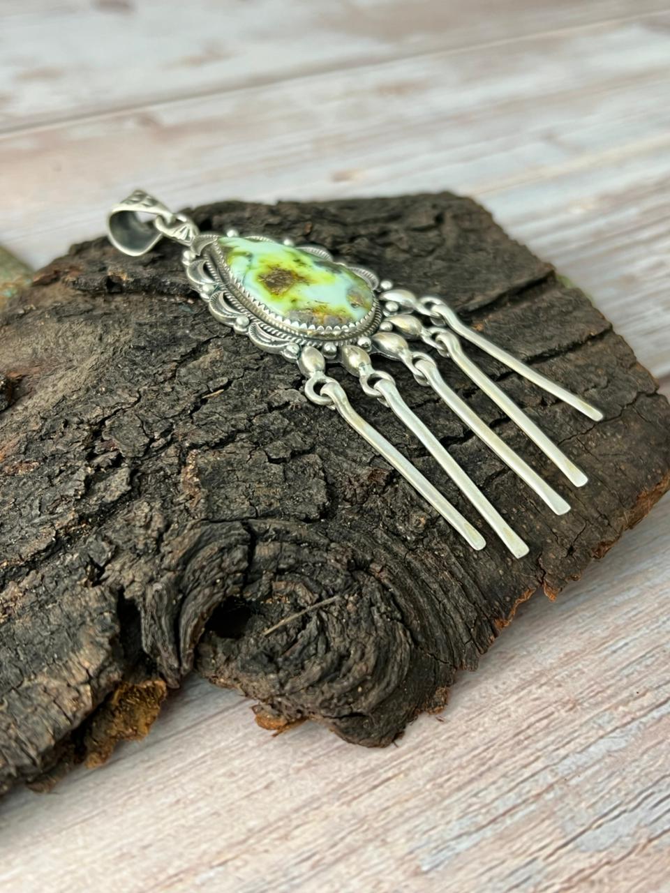 Handmade Sterling Silver Palomino Turquoise Pendant with Signed Nizhoni