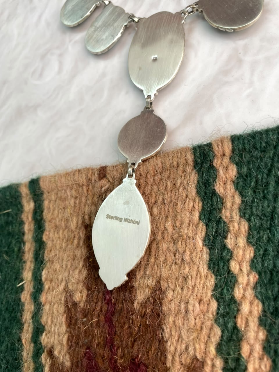 Handmade Sterling Silver Carico Lake Turquoise Drop Necklace Signed Nizhoni