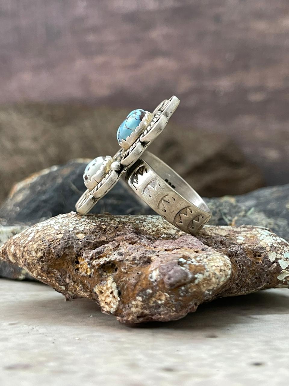 Handmade Sterling Silver Golden Hills Turquoise Adjustable Ring "Signed Nizhoni"