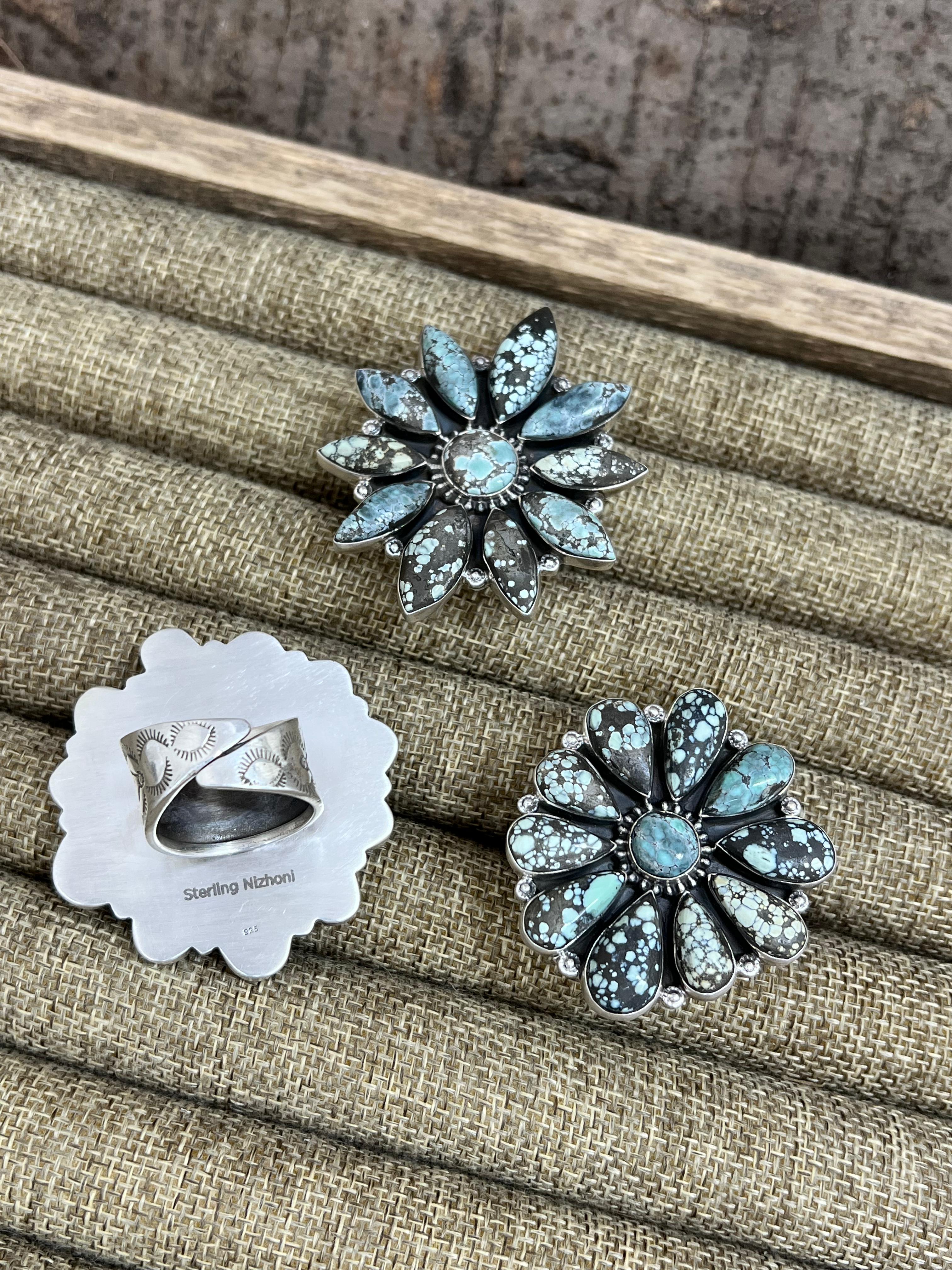 Handmade Sterling Silver Starfox Variscite Adjustable Ring Signed Nizhoni