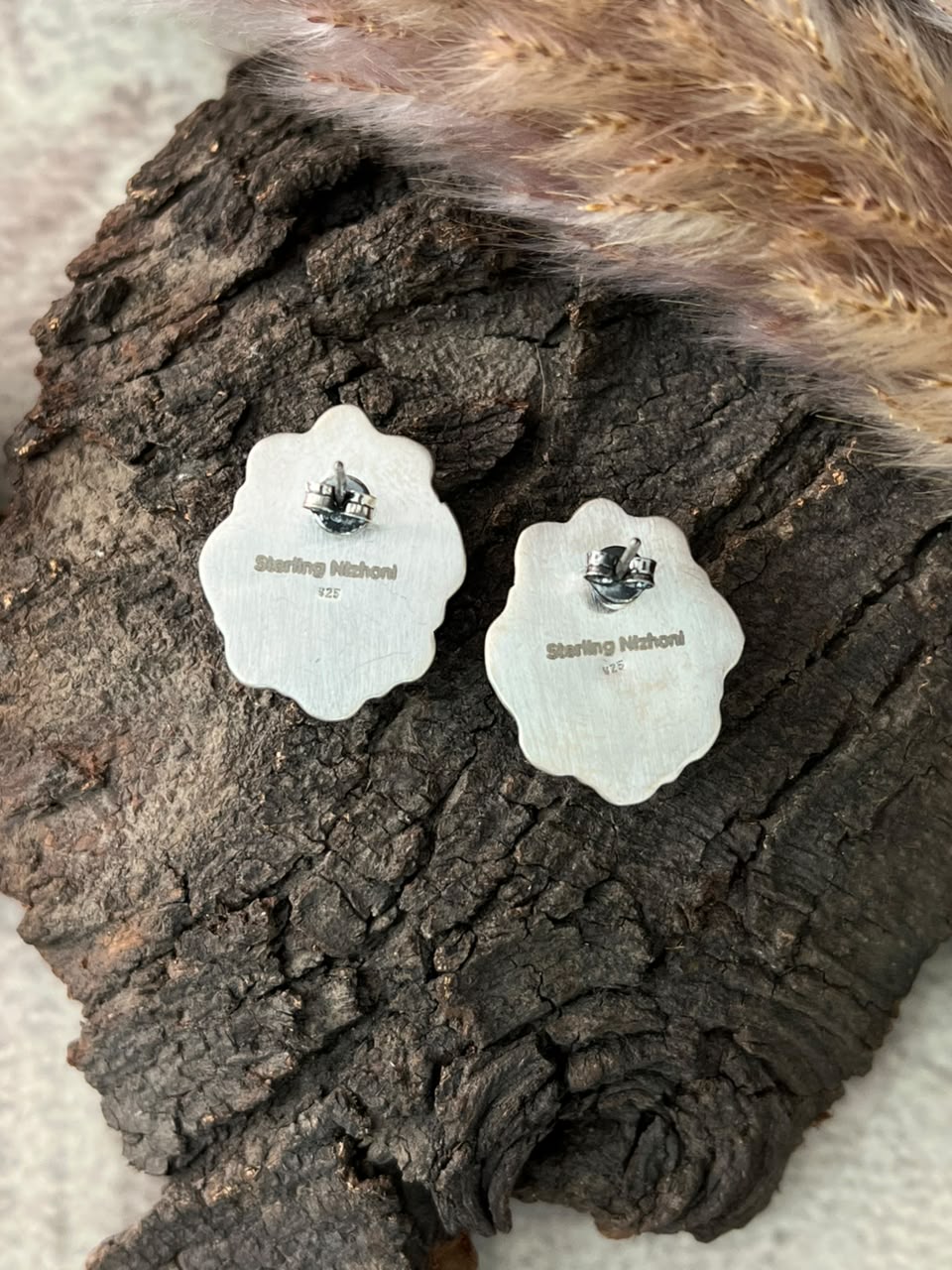 Handmade Sterling Silver Campitos Turquoise Collection: Post Studs Earrings Signed Nizhoni