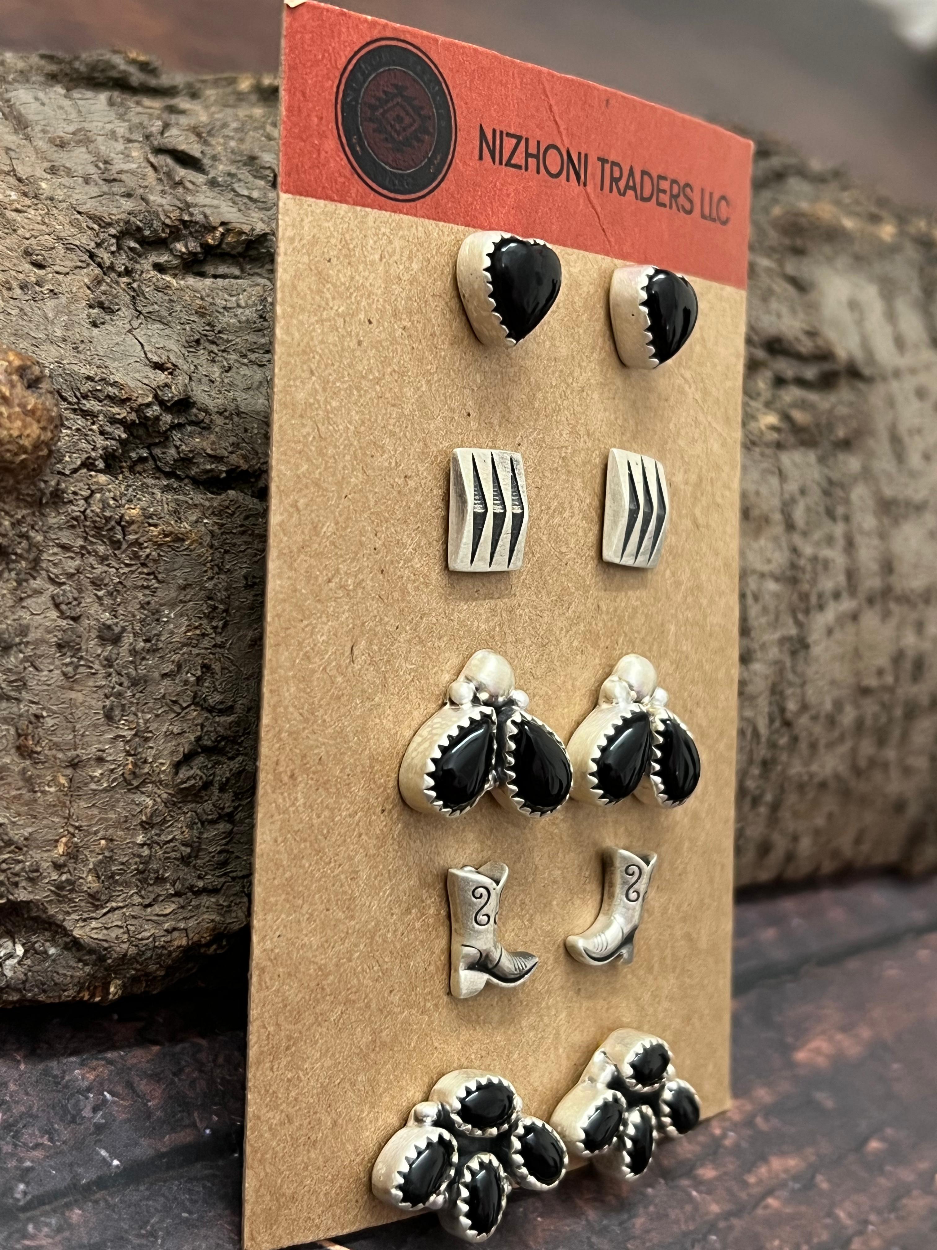 Handmade Sterling Silver Black Onyx Post Earring Set