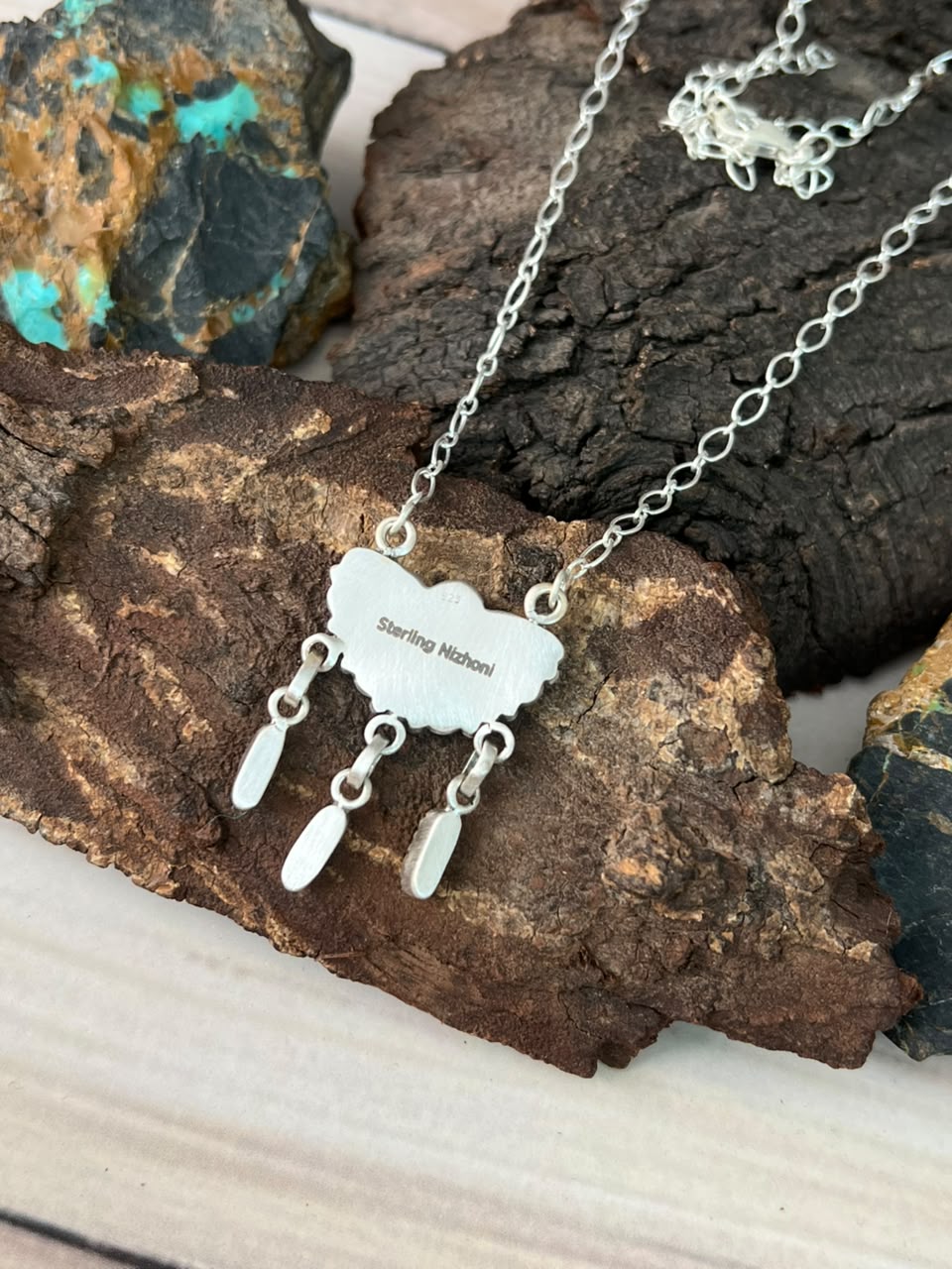 Handmade Sterling Silver Kingman Turquoise Necklace Signed Nizhoni