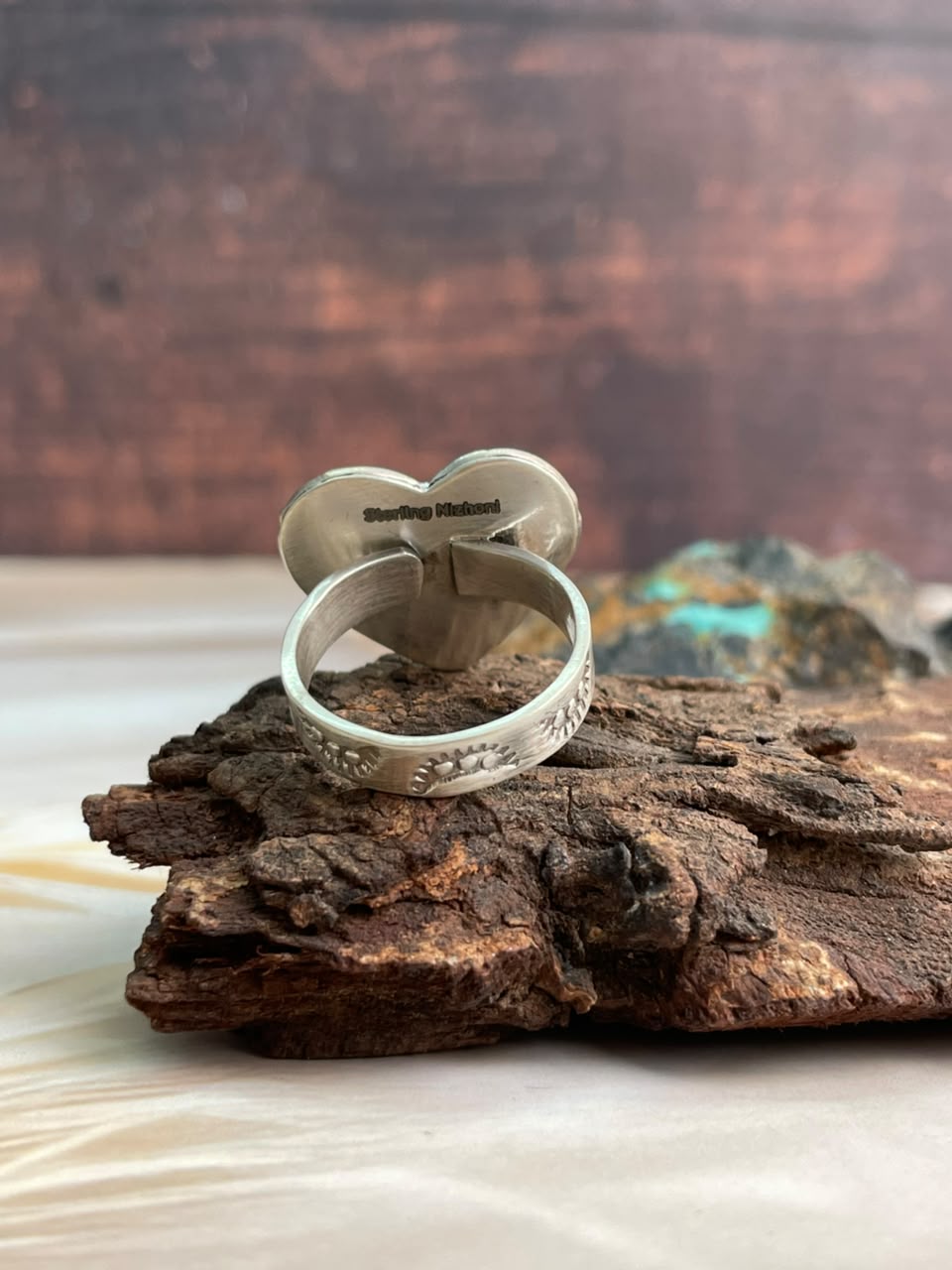 Handmade Sterling Silver Christmas Dahlia Collection: Adjustable Heart Ring Signed Nizhoni