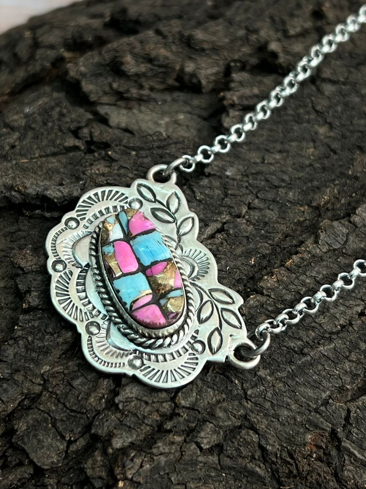 Handmade Sterling Silver Cotton Candy Necklace "Signed Nizhoni"