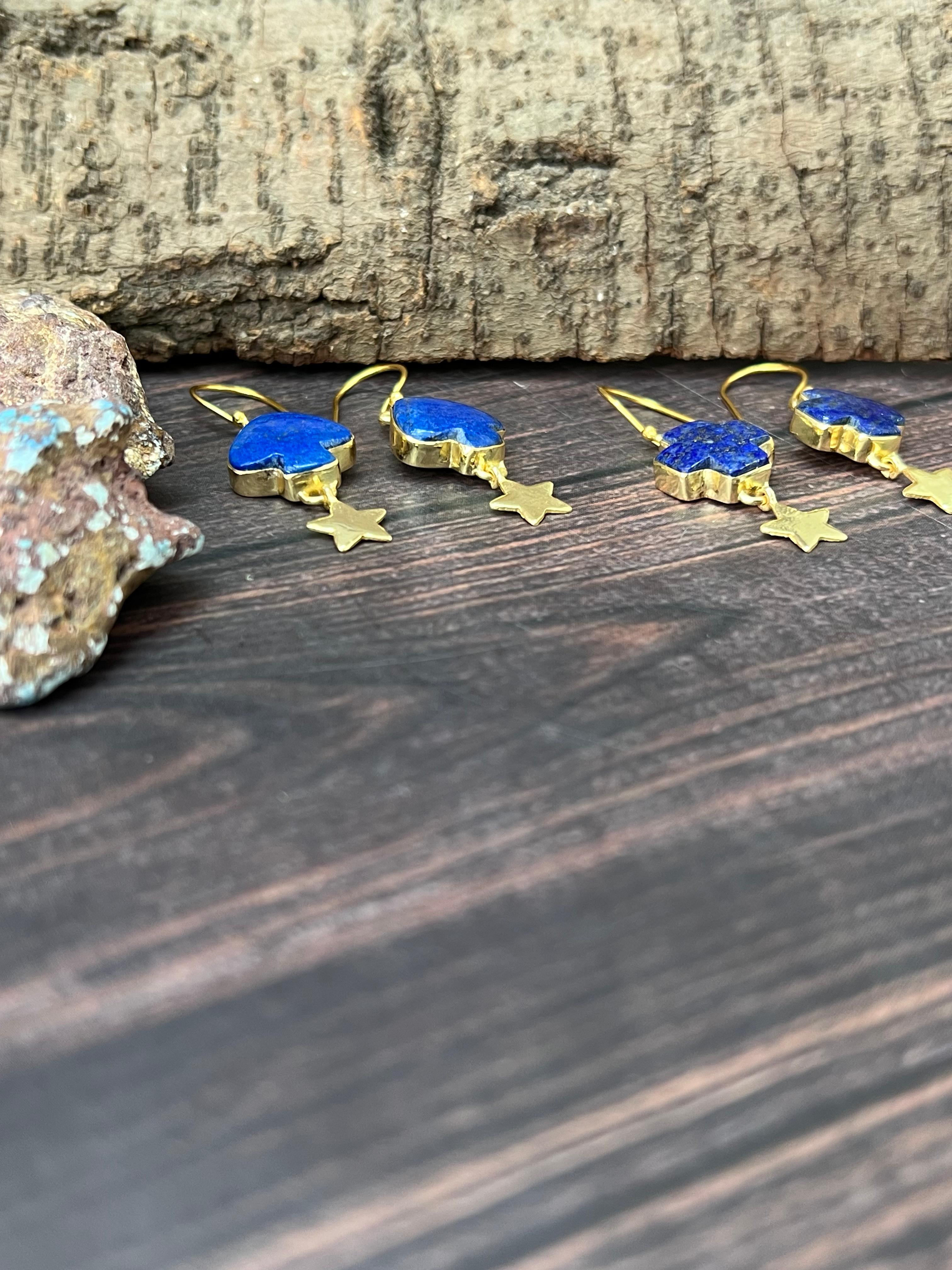 “The Golden Collection” Handmade Natural Lapis Hook Dangle Earrings