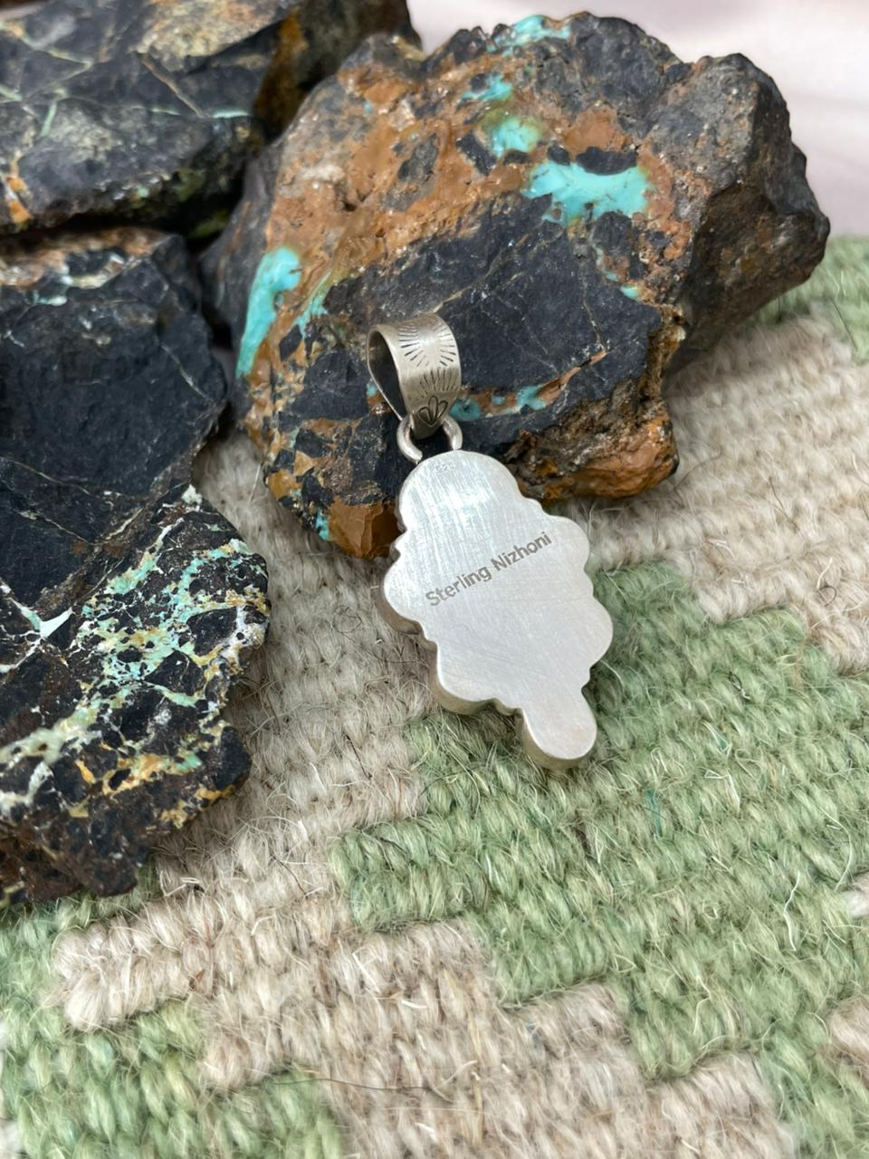 Handmade Sterling Silver White Buffalo Pendant "Signed Nizhoni"