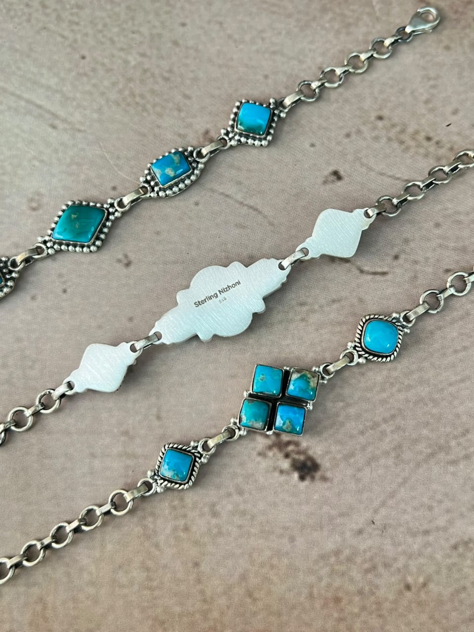 Handmade Sterling Silver Hardy Pit Collection: Chain Bracelet Signed Nizhoni