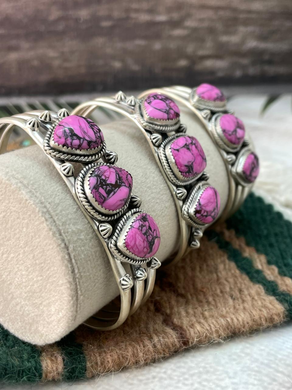 Handmade Sterling Silver Cherry Blossom Cuff Bracelet "Signed Nizhoni"