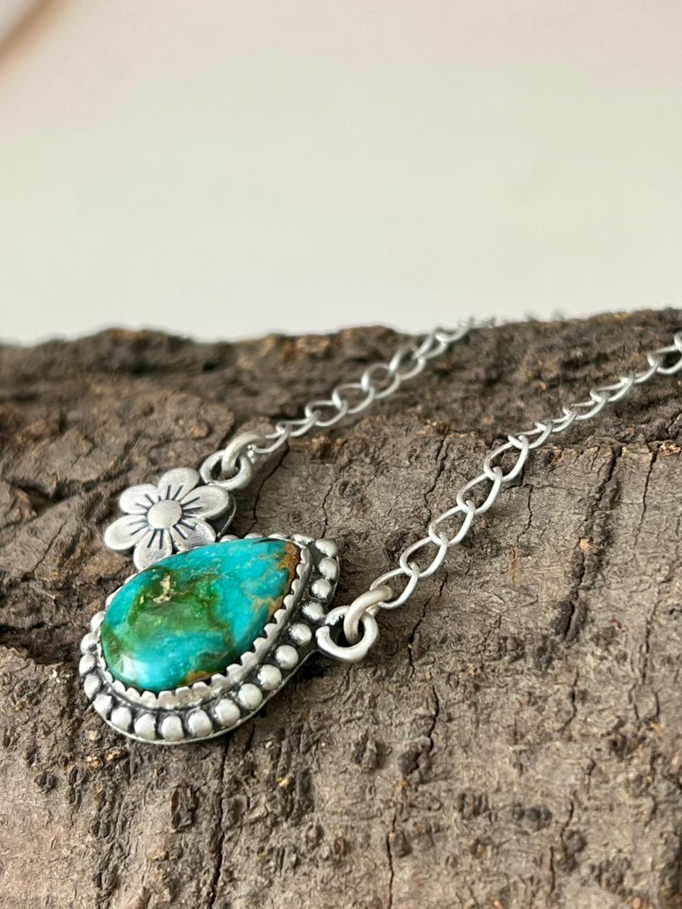 Handmade Sterling Silver Sonoran Mountain Turquoise Necklace "Signed Nizhoni" (4)