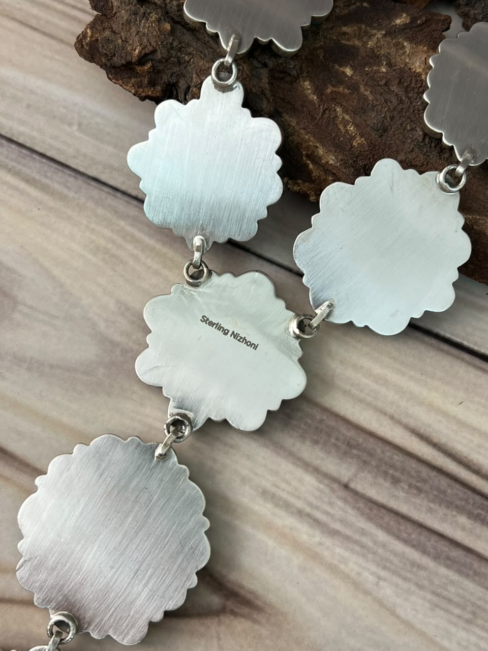Handmade Sterling Silver Gem Silica Collection: Necklace Signed Nizhoni