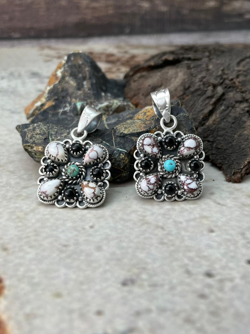 Handmade Sterling Silver Multi Stone Pendant "Signed Nizhoni"