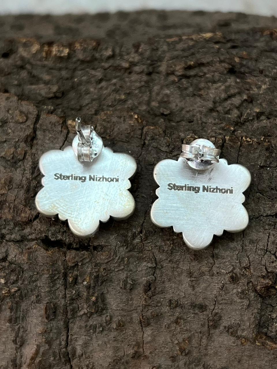 Handmade Sterling Silver Hot Pink Post Studs Earrings "Signed Nizhoni"