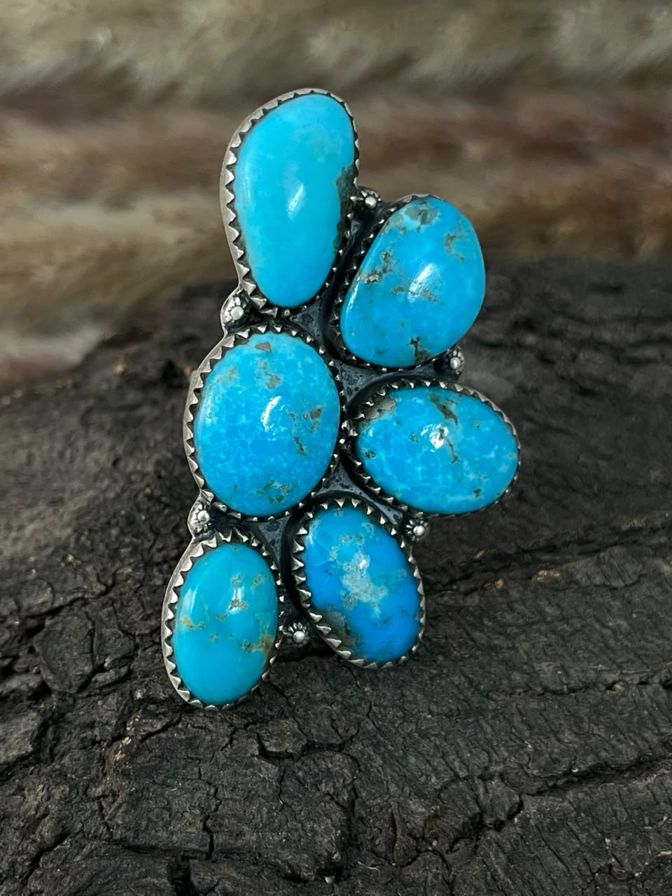 Handmade Sterling Silver Blue Kingman Turquoise Adjustable Ring Signed Nizhoni