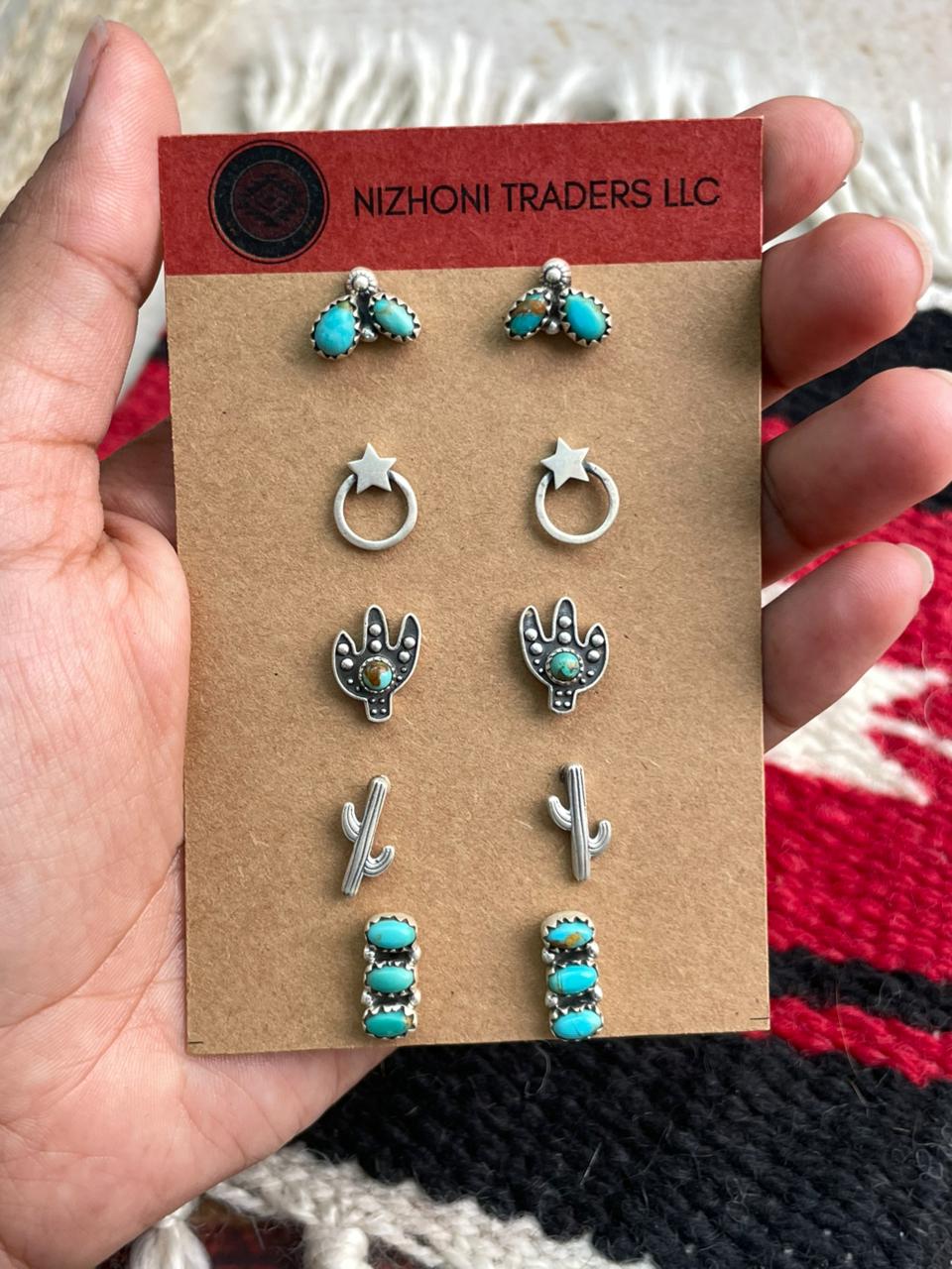 Handmade Sterling Silver Kingman Turquoise Post Studs Cards