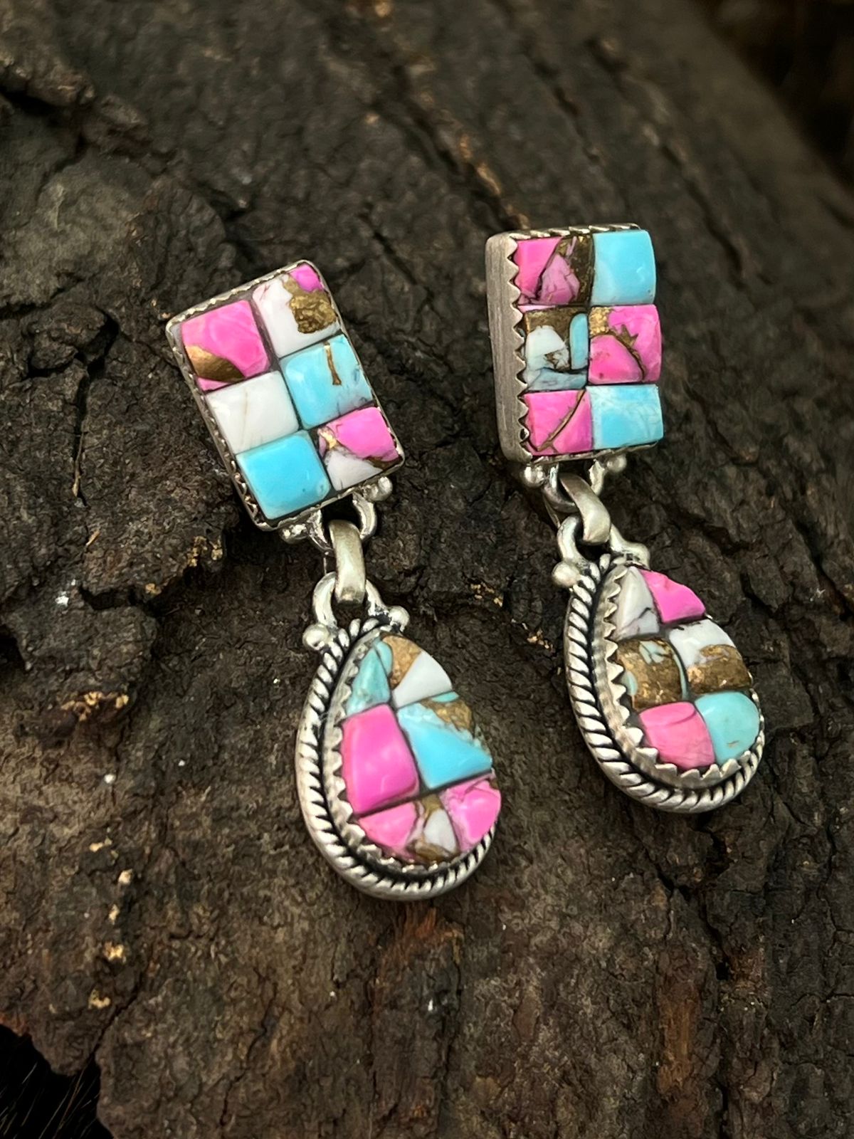 Handmade Sterling Silver Cotton Candy Post Dangle Earrings "Signed Nizhoni"
