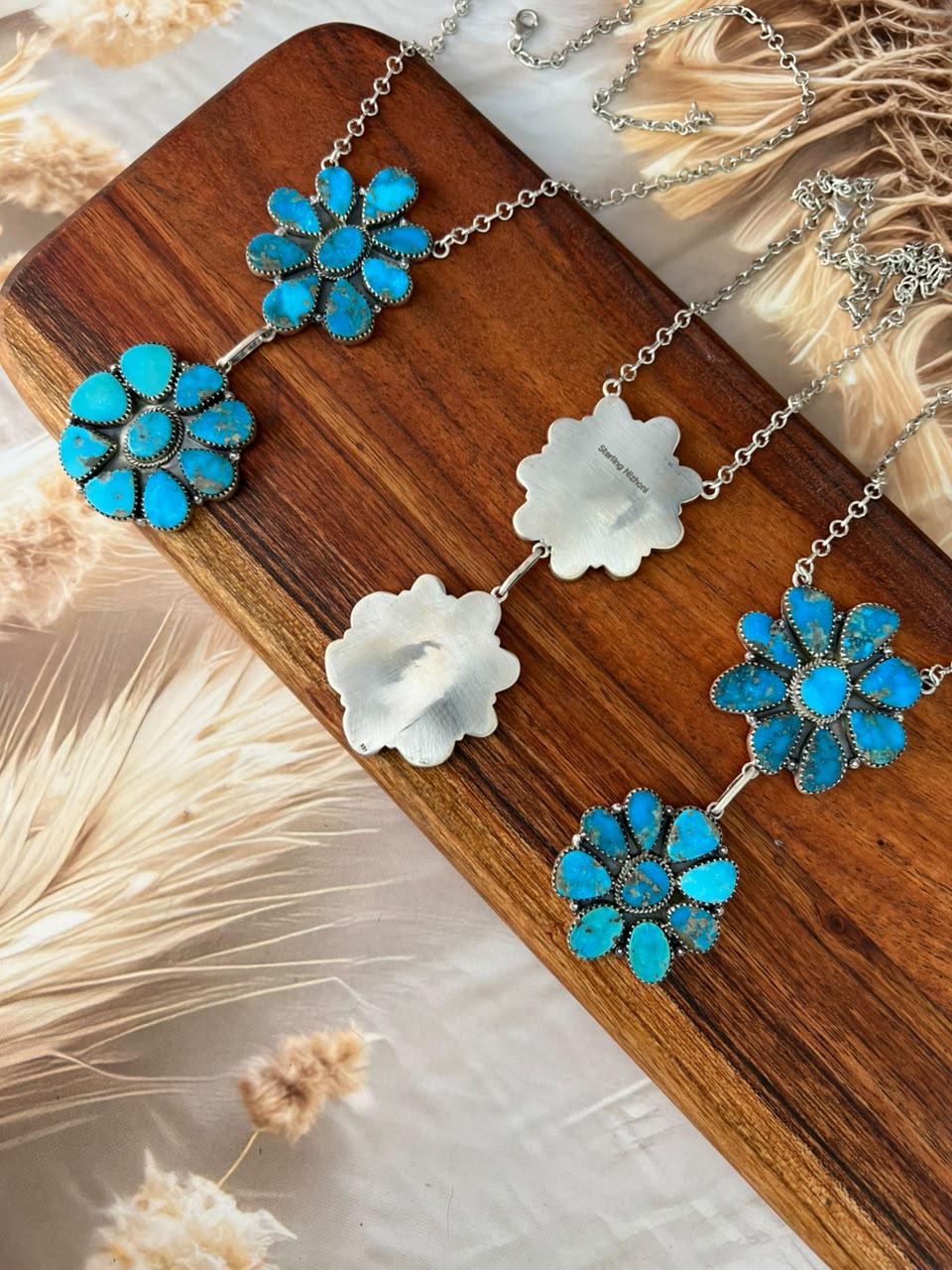 Handmade Sterling Silver Blue Kingman Turquoise Necklace Signed Nizhoni