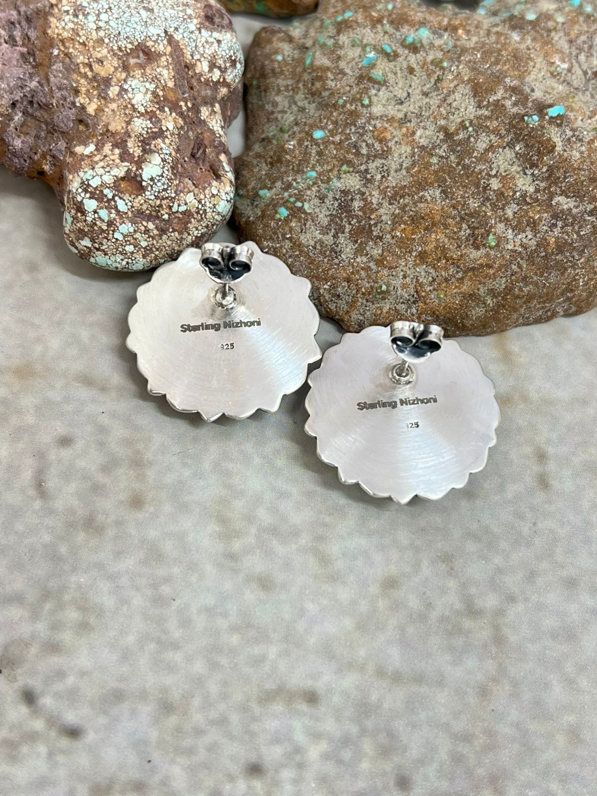 Handmade Sterling Silver Number 8 Turquoise Post Studs with Signed Nizhoni