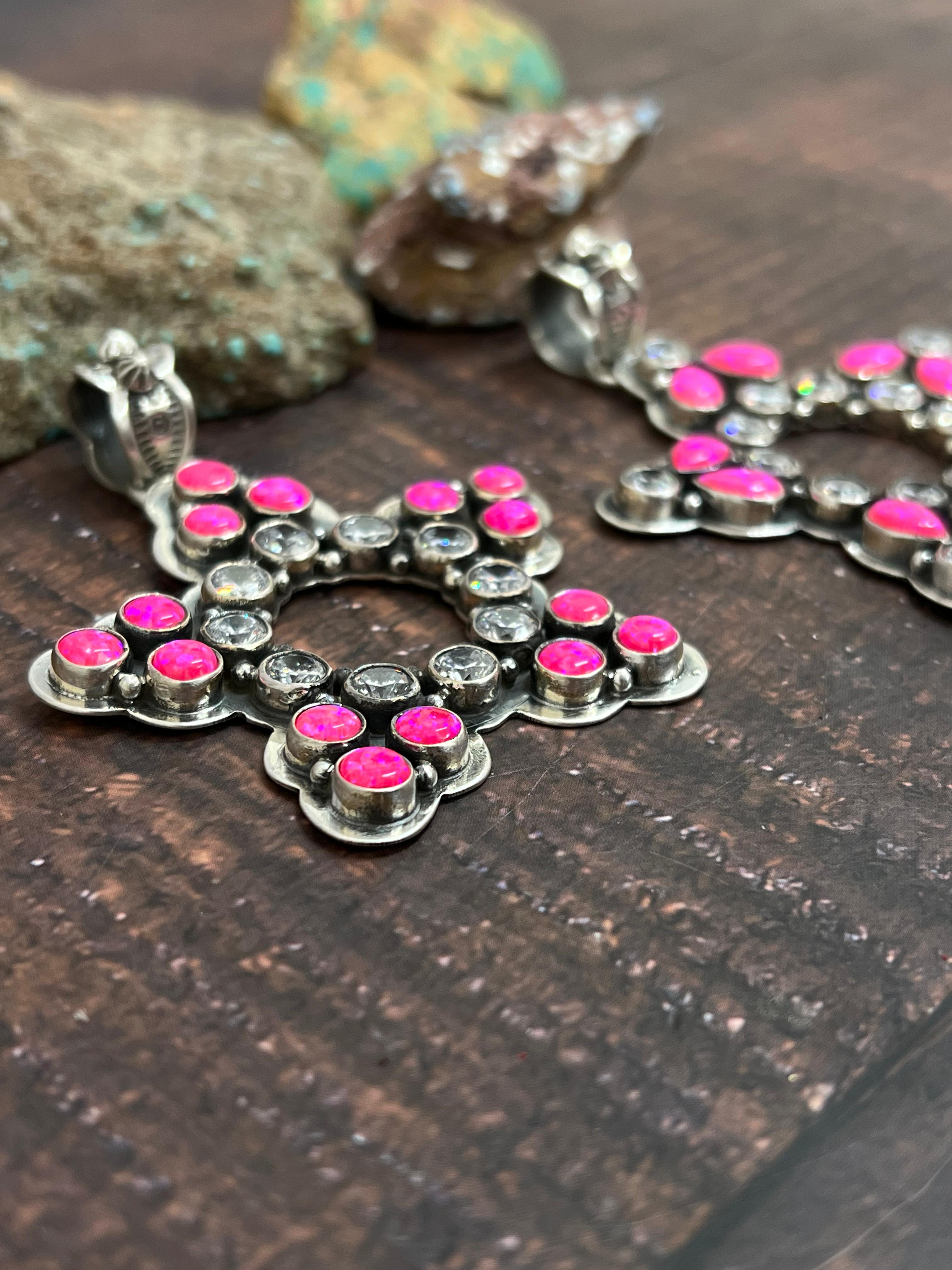 Handmade Sterling Silver Hot Pink with CZ Star Pendant, Signed Nizhoni