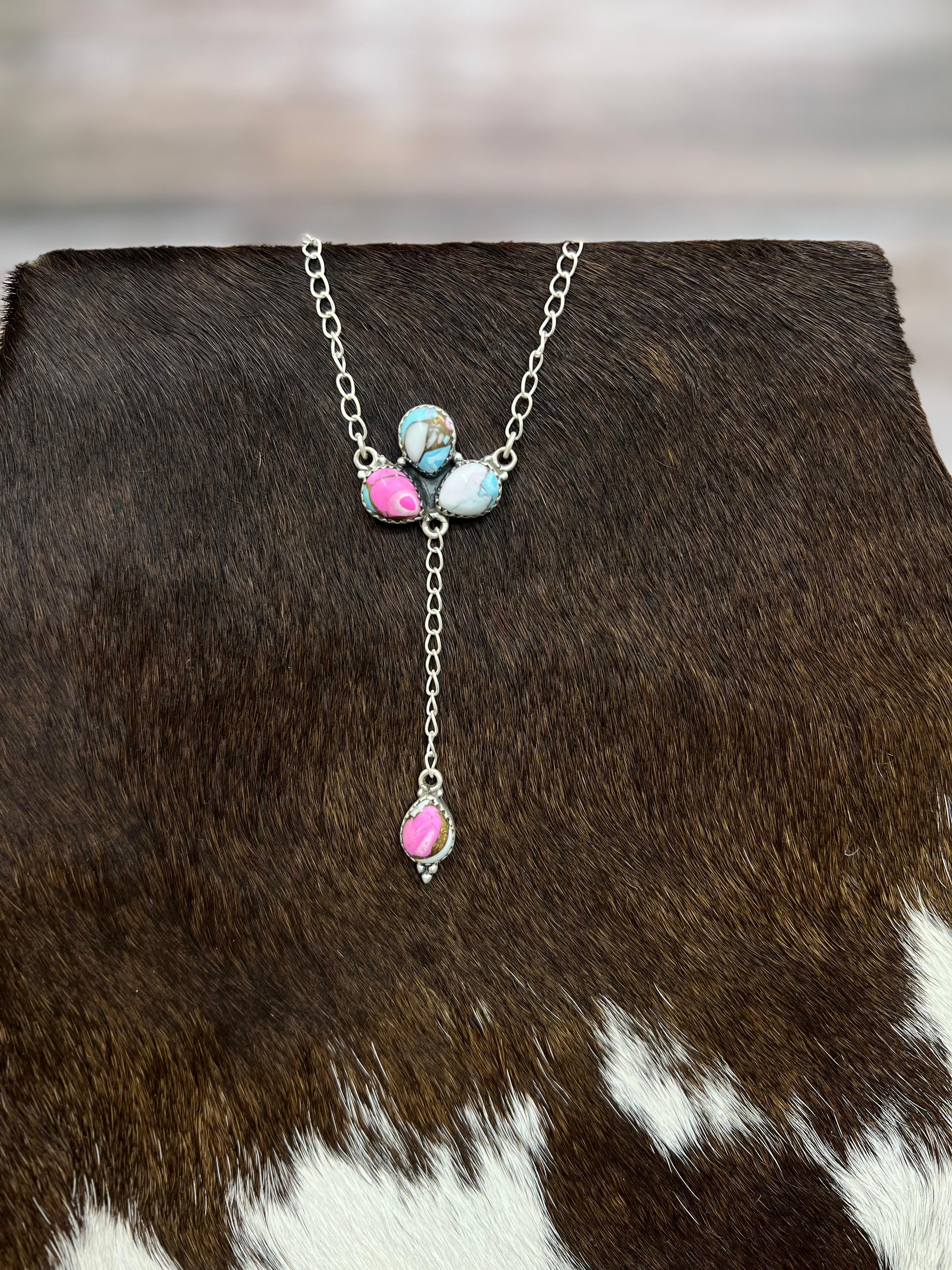 Handmade Sterling Silver Cotton Candy Necklace Signed Nizhoni