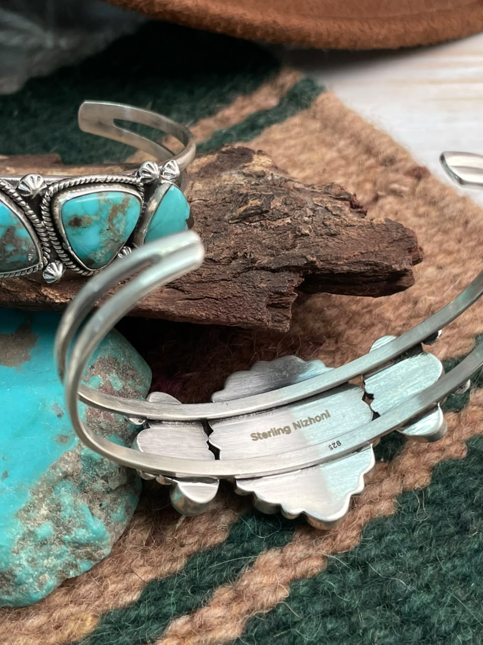 Handmade Sterling Silver Campitos Turquoise Collection: Cuff Bracelet Signed Nizhoni