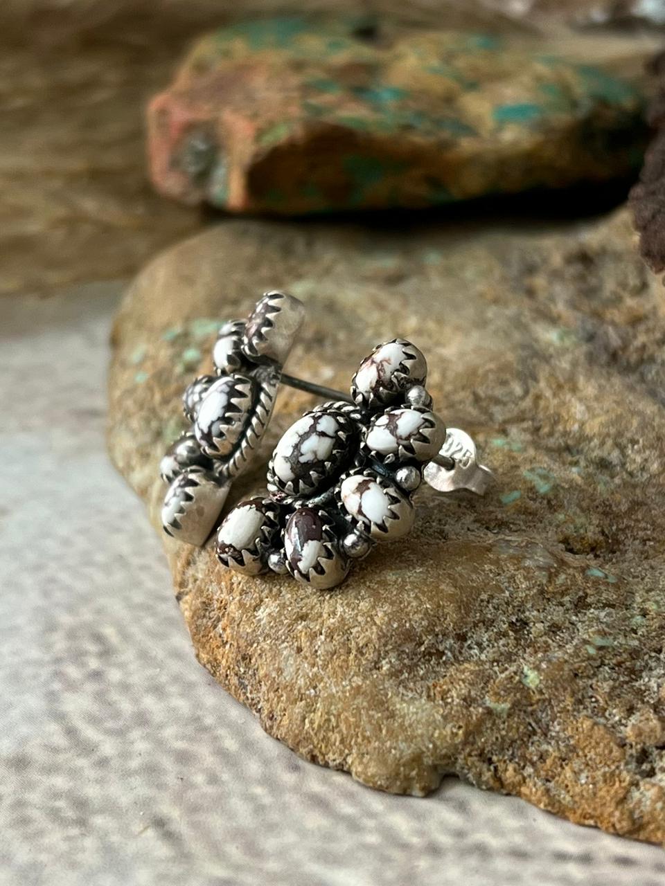 Handmade Sterling Silver Wildhorse Magnesite Post Studs Earrings "Signed Nizhoni"