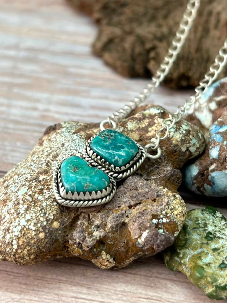 Handmade Sterling Silver White Water Turquoise Necklace with Signed Nizhoni