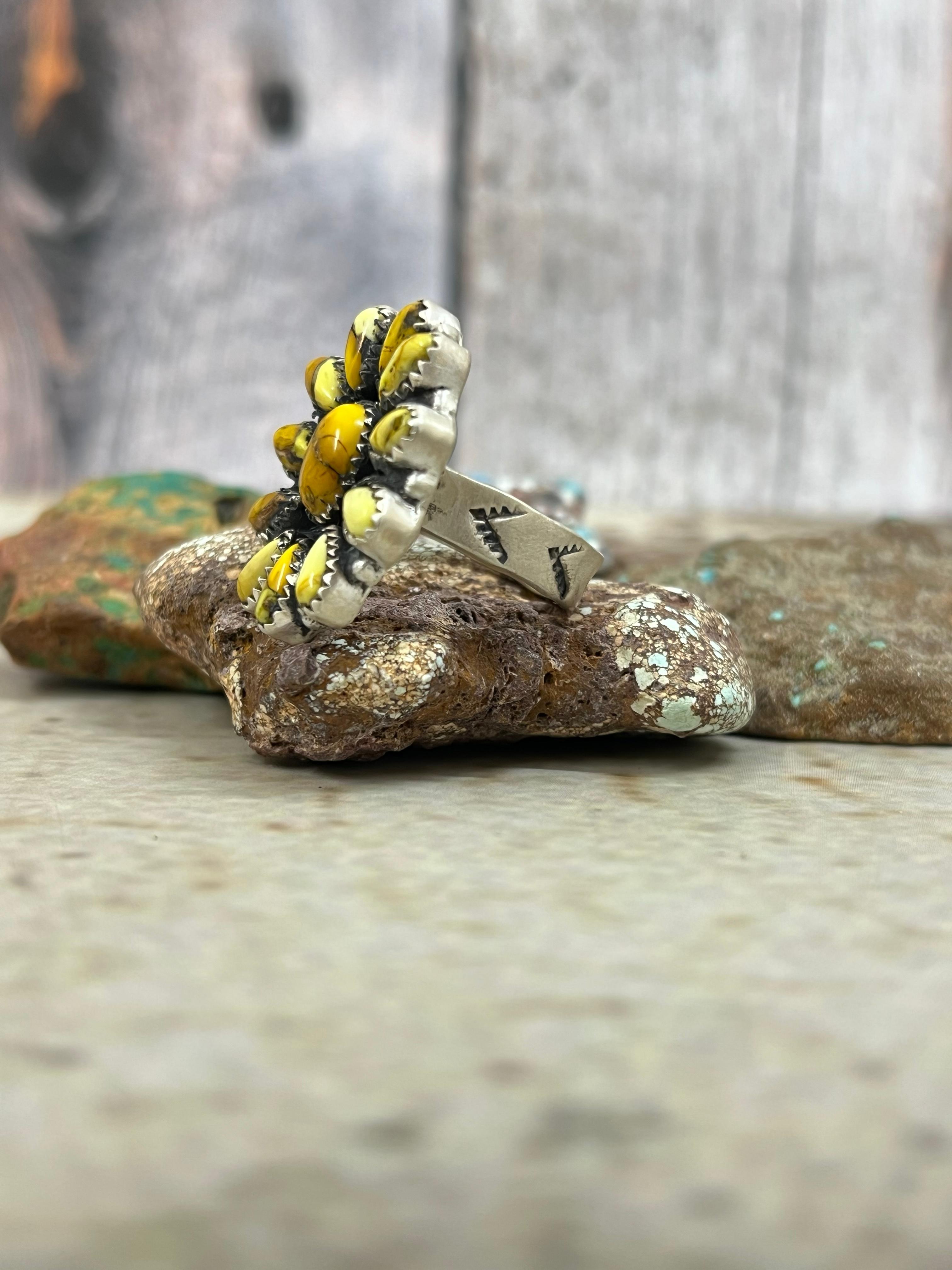 Handmade Sterling Silver Honey Dahlia Adjustable Ring with Signed Nizhoni