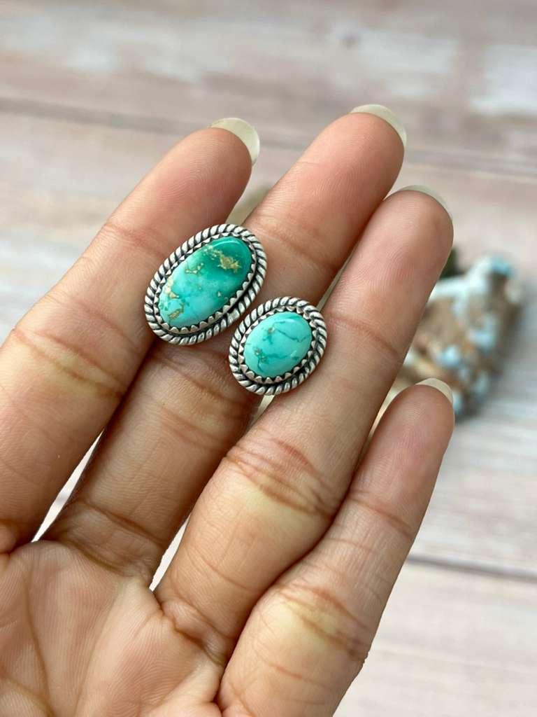 Handmade Sterling Silver Emerald Valley Turquoise Adjustable Ring "Signed Nizhoni"