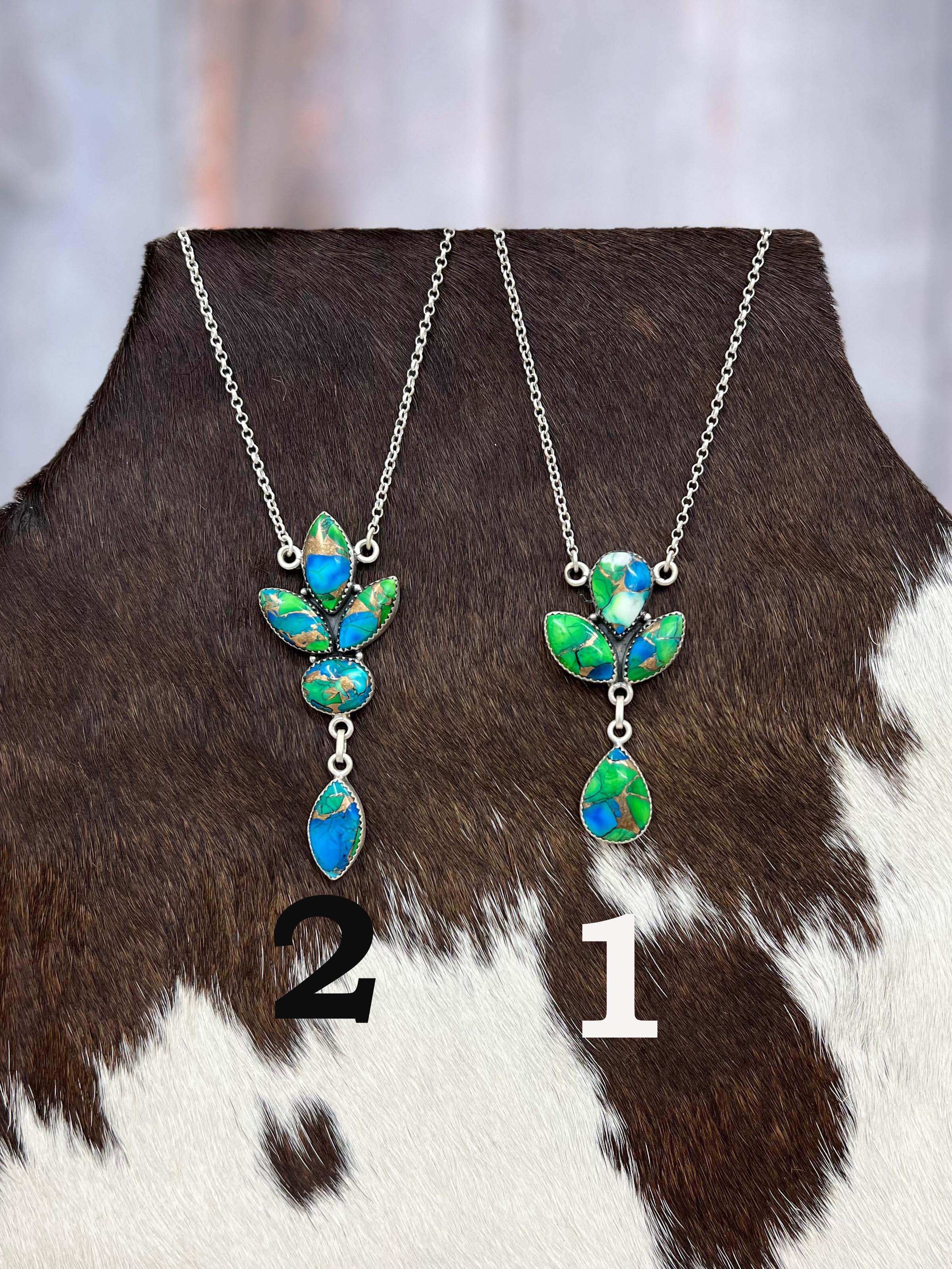 Handmade Sterling Silver Peacock Dahlia Necklace with Signed Nizhoni