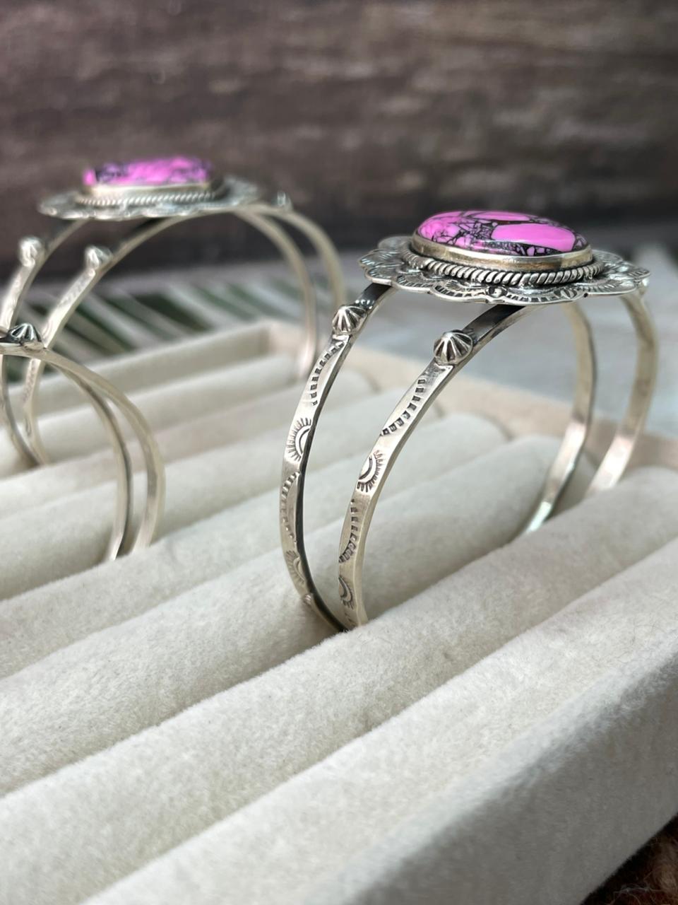 Handmade Sterling Silver Cherry Blossom Cuff Bracelet "Signed Nizhoni"