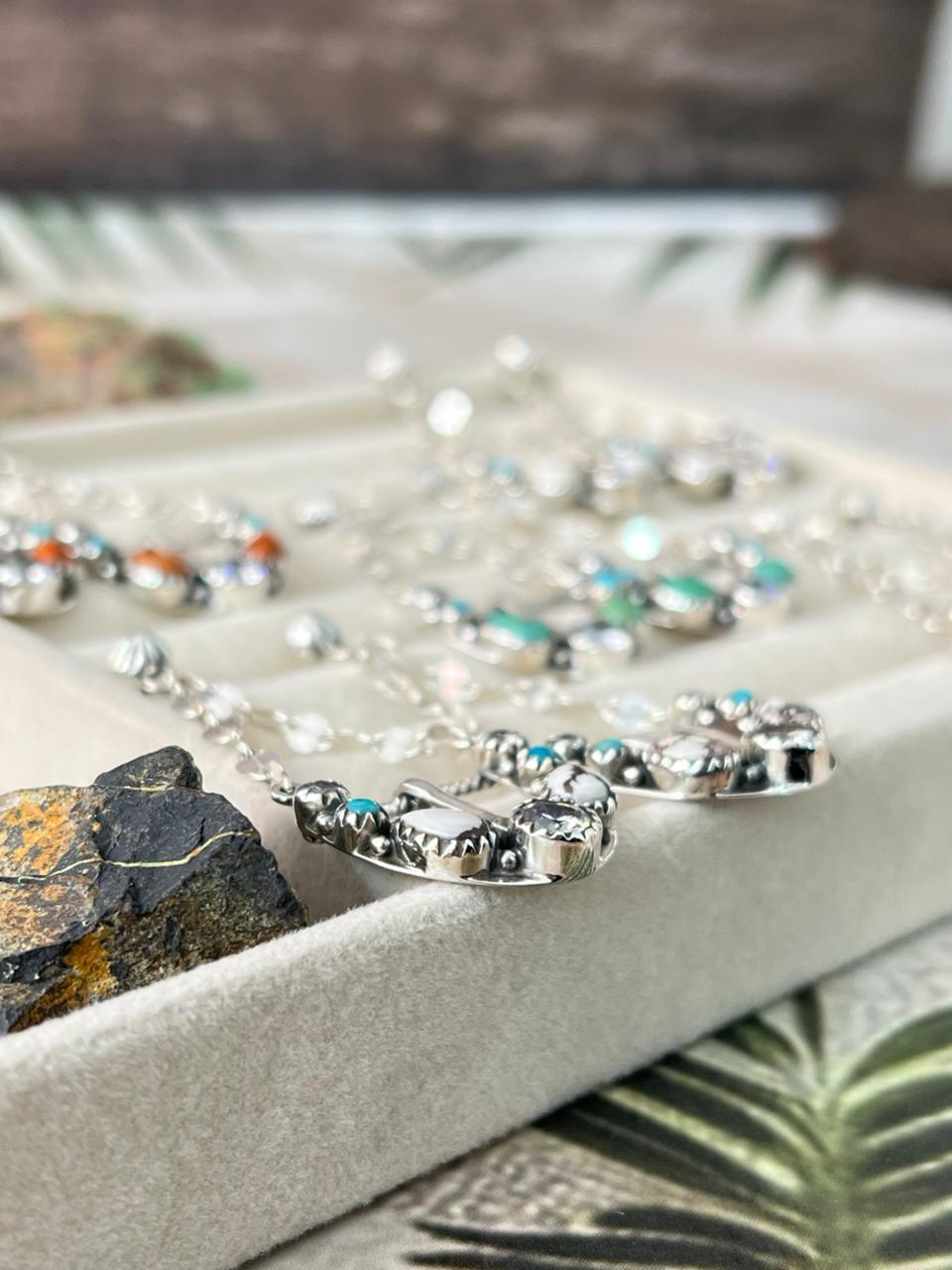 Handmade Sterling Silver Multi Stone Post Dangle Earrings "Signed Nizhoni"