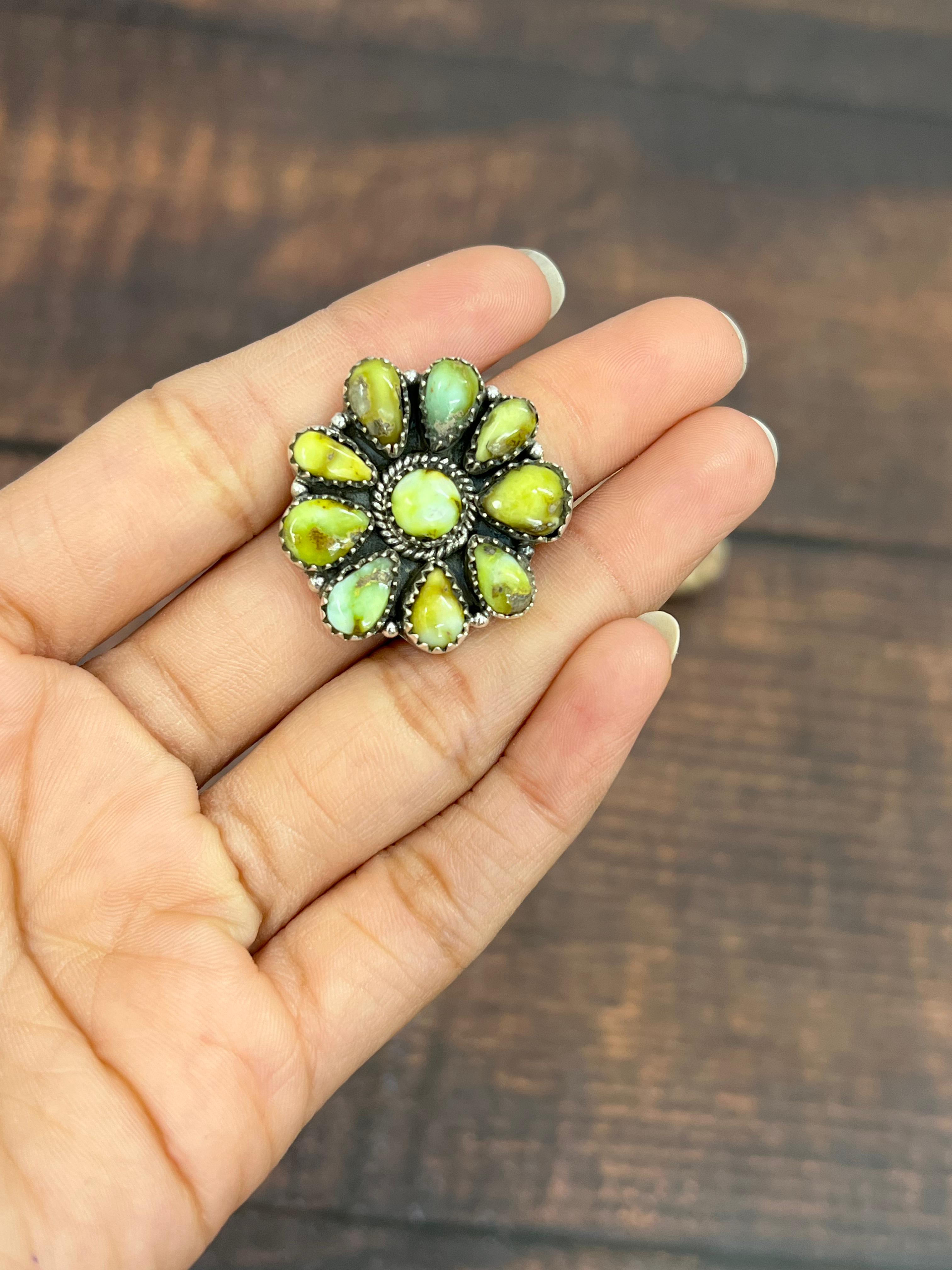 Handmade Sterling Silver Palomino Turquoise Adjustable Ring with Signed Nizhoni