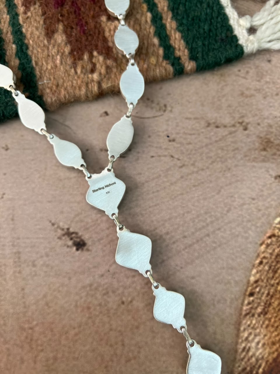 Handmade Sterling Silver Hardy Pit Collection: 'Y Shaped' Necklace Signed Nizhoni
