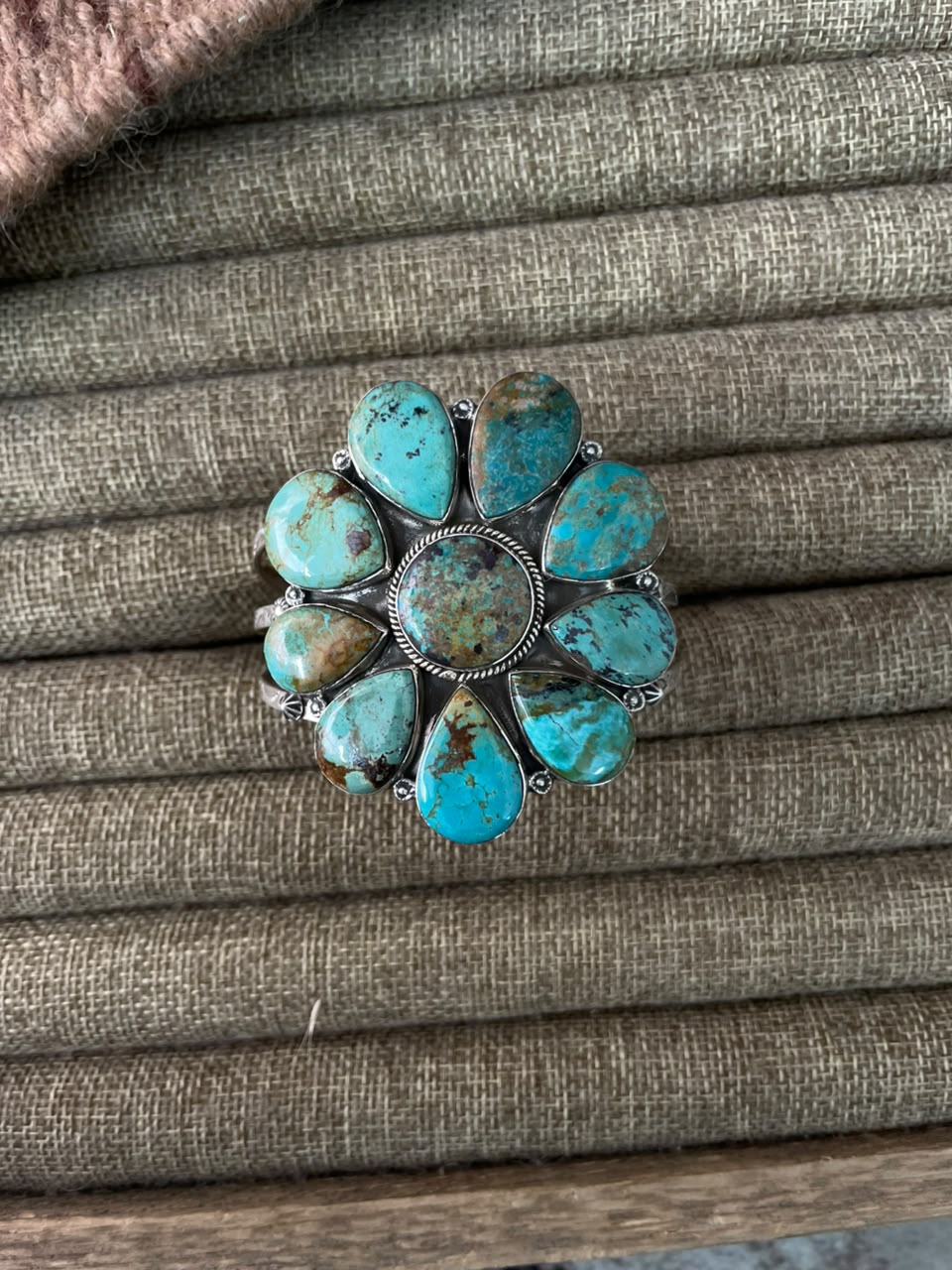 Handmade Sterling Silver Manassa Turquoise Cuff Bracelet Signed Nizhoni