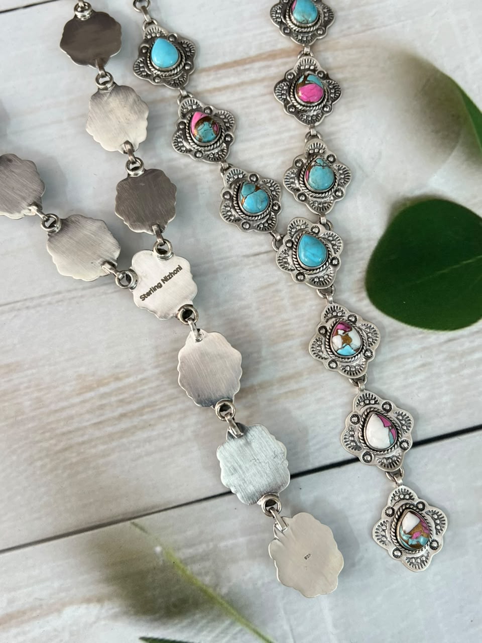 Handmade Sterling Silver Cotton Candy and Kingman Turquoise 'Y Shaped' Necklace Signed Nizhoni