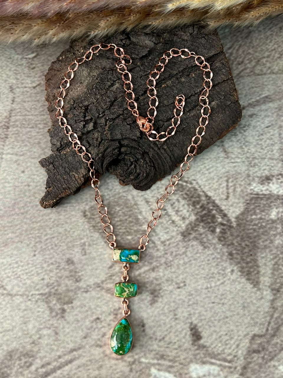 Handmade Sonoran Mountain Turquoise Copper Collection: Necklace Signed Nizhoni