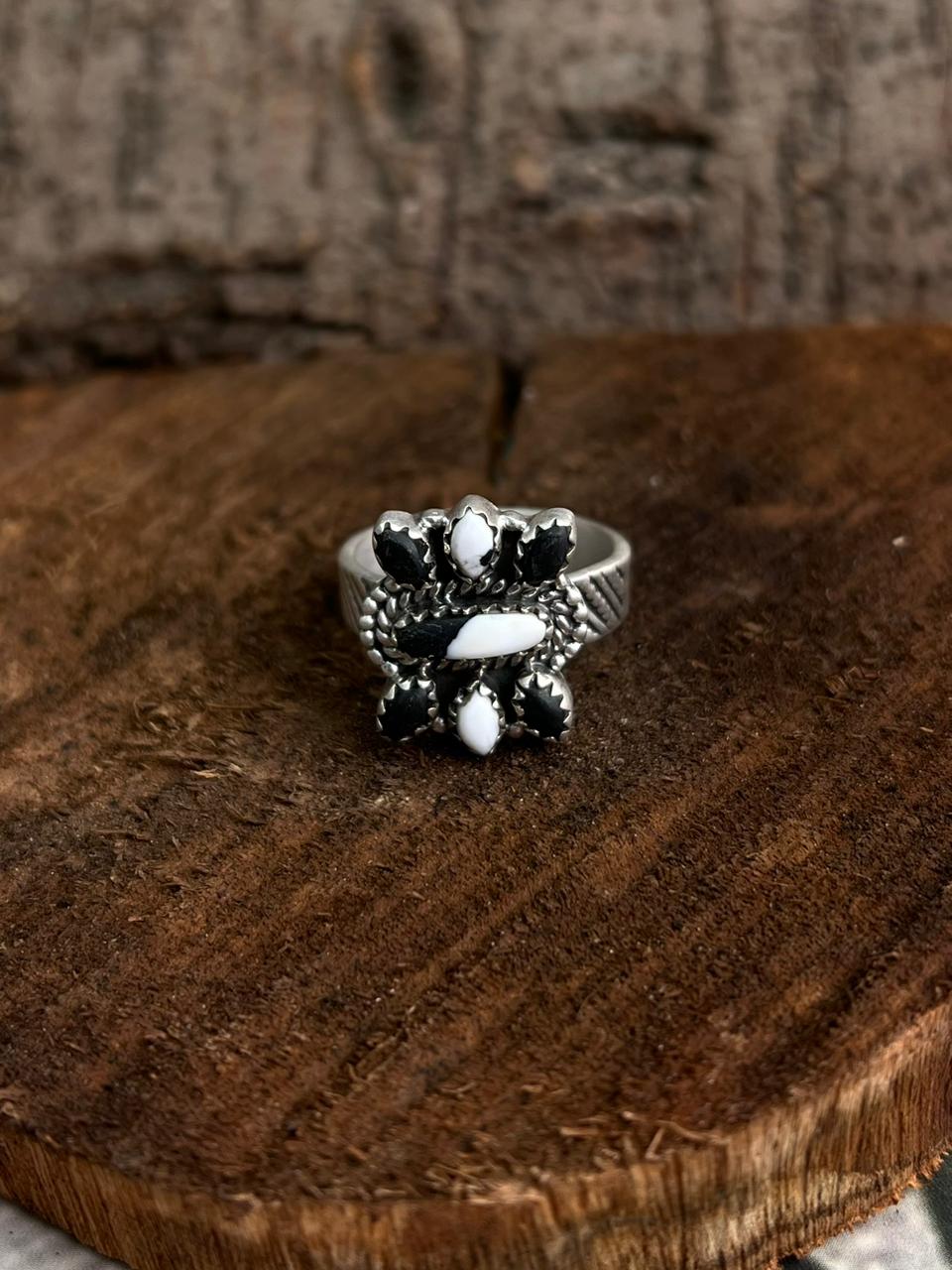 Handmade Sterling Silver White Buffalo Adjustable Ring "Signed Nizhoni"