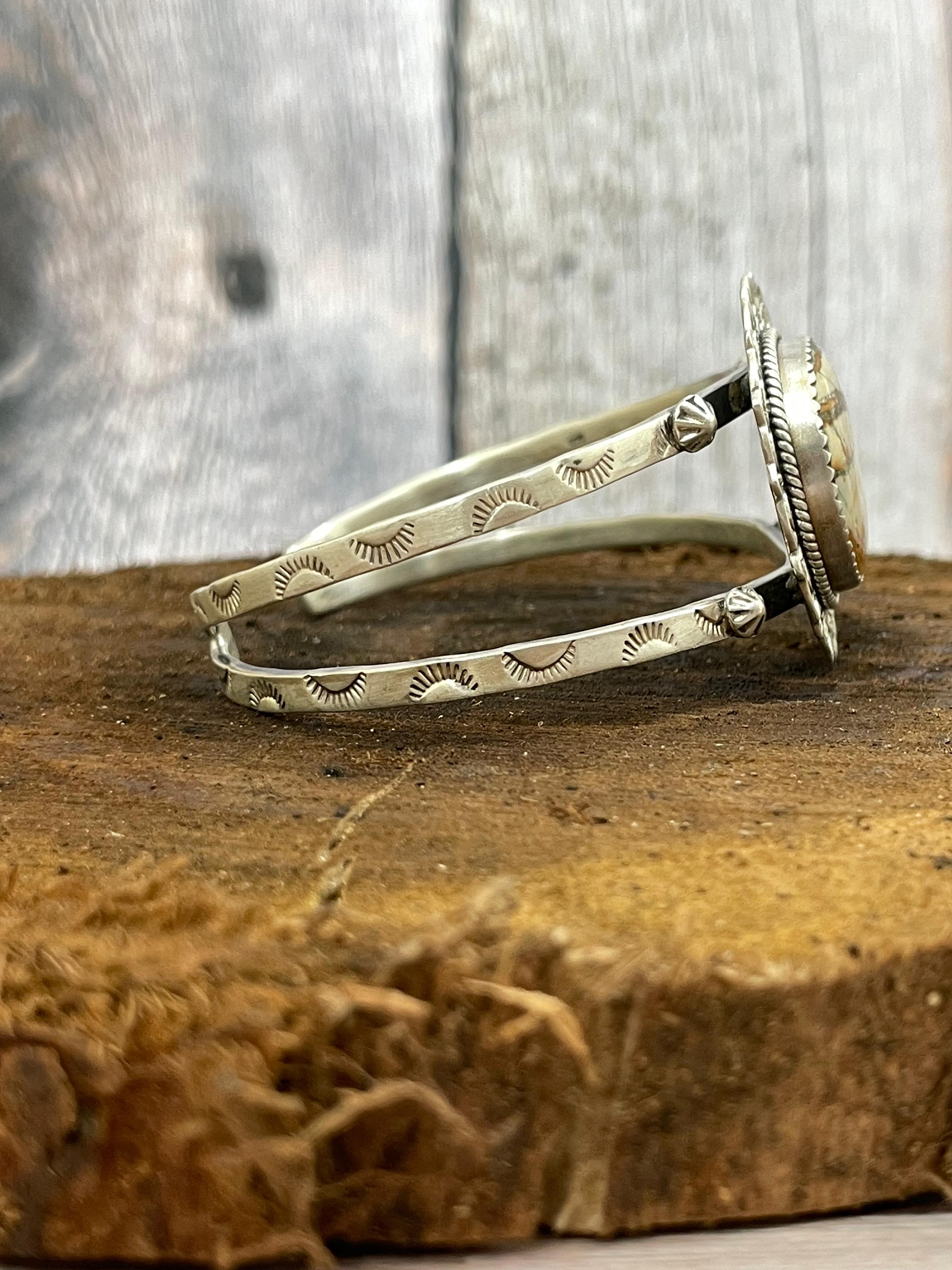 Handmade Sterling Silver Ribbon Royston Cuff Bracelet with Signed Nizhoni