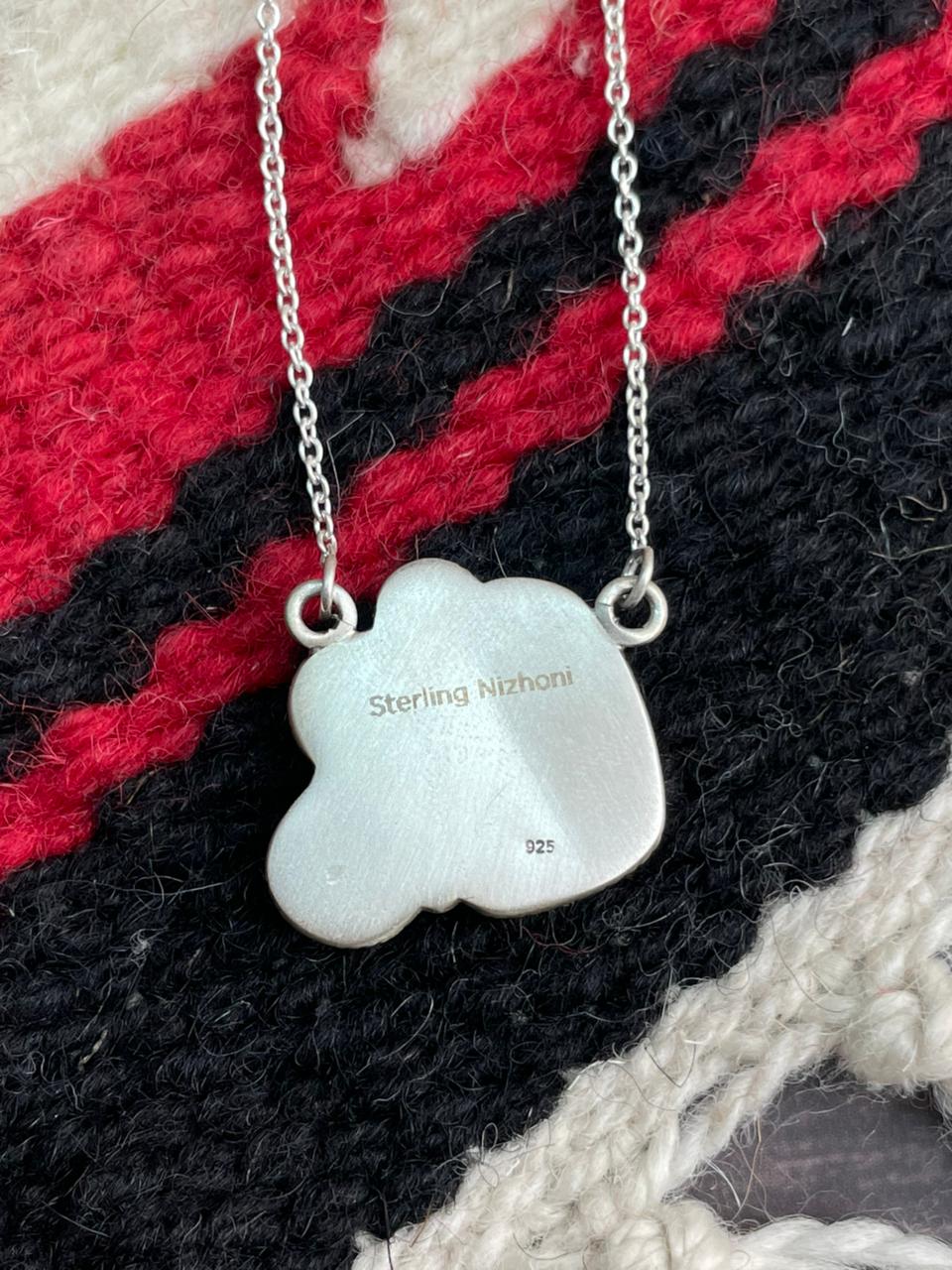 Handmade Sterling Silver Royston Ribbon Turquoise Necklace "Signed Nizhoni"