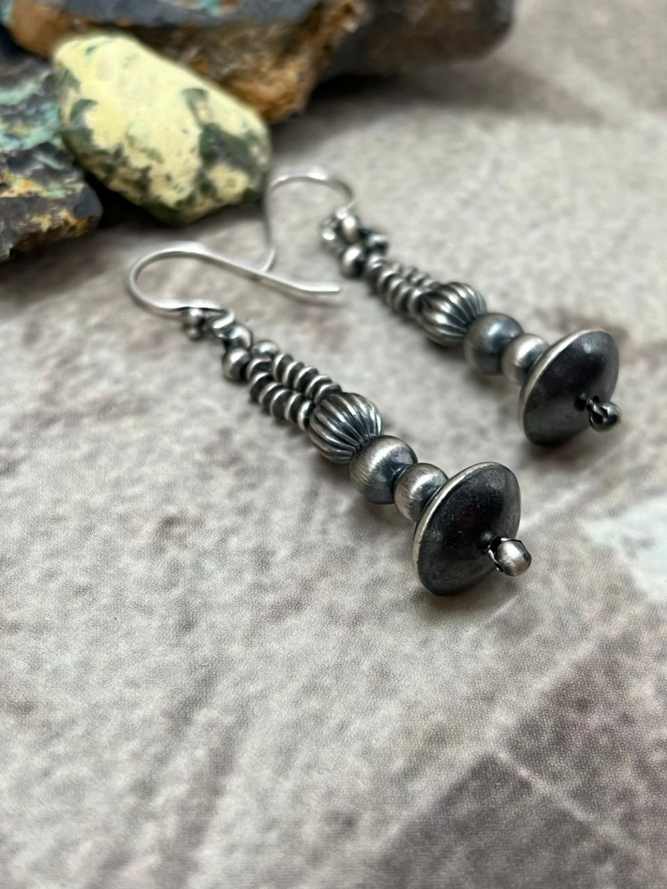 Handmade Sterling Silver Hook Beaded Earrings "Signed Nizhoni"